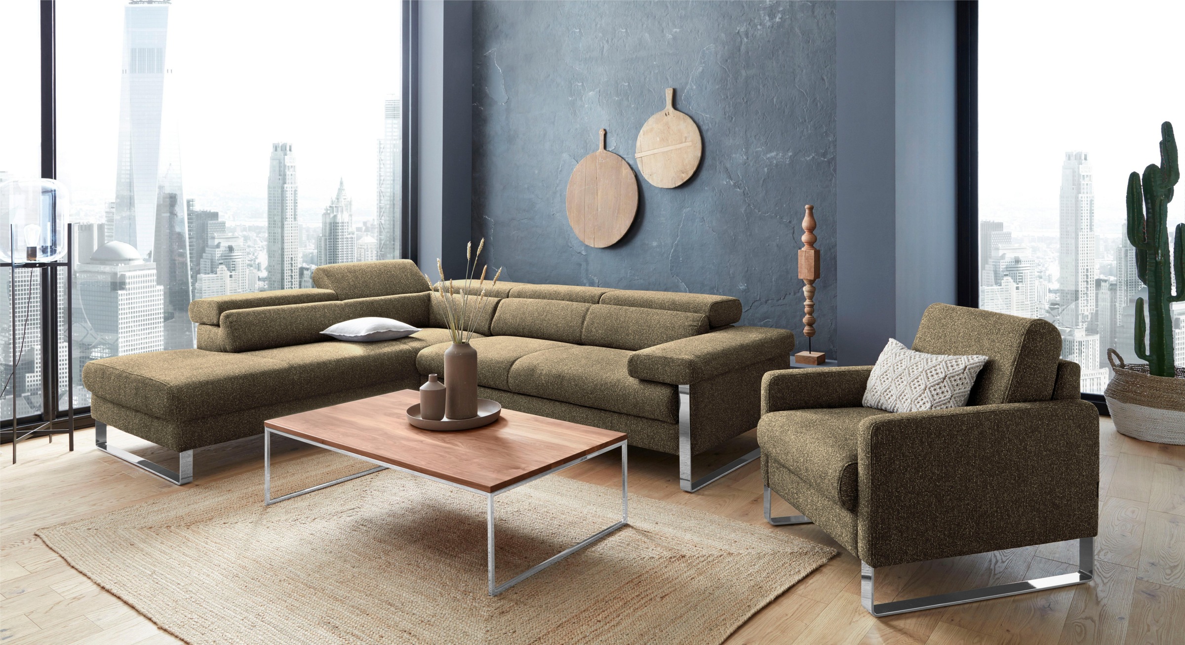 W.SCHILLIG Ecksofa »finn, toller Sitzkomfort, L-Form, hochwertige Verarbeitungsdetails«, German Design Award 2016, Fußgestell Chrom glänzend, Breite 281 cm