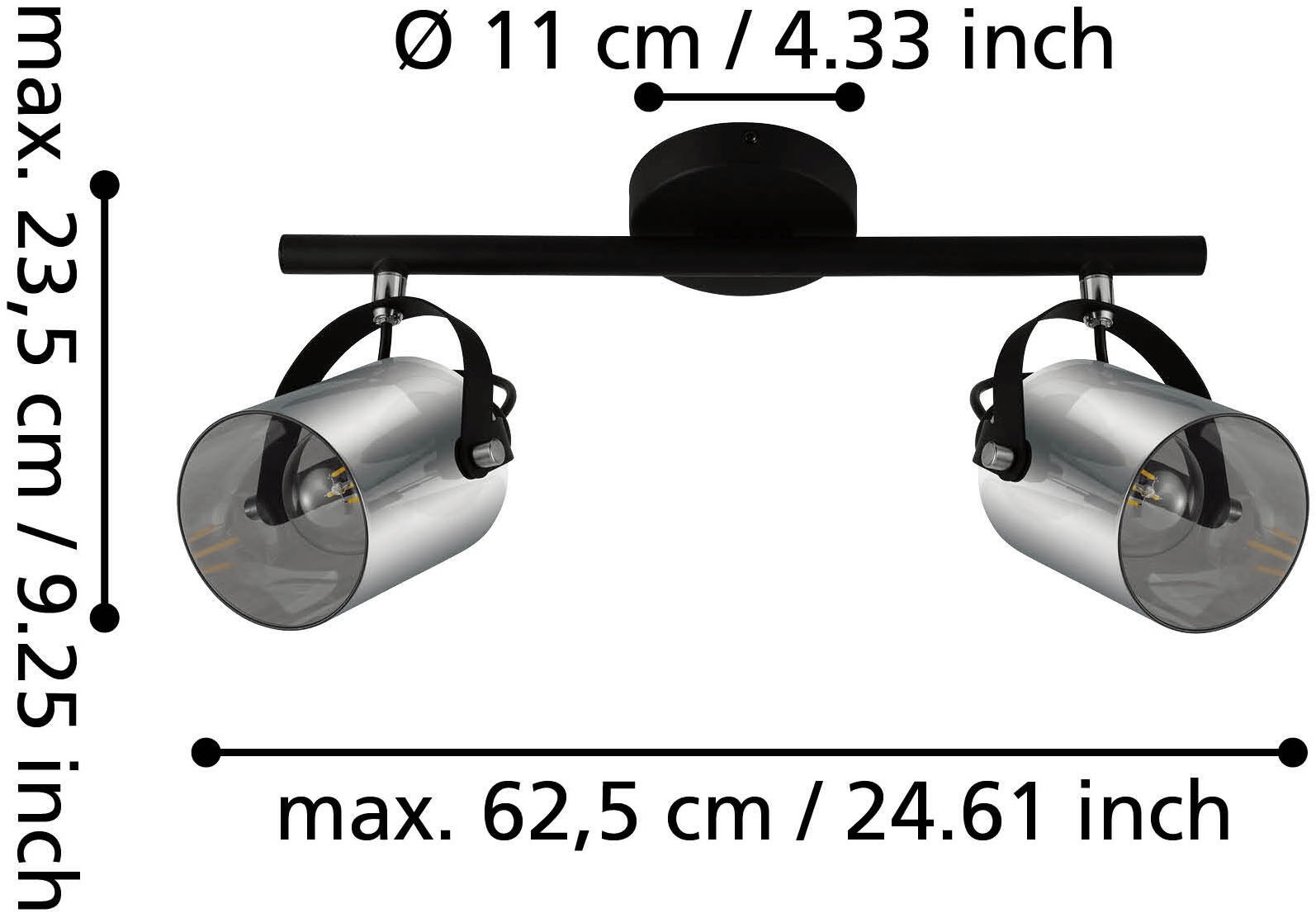 EGLO Deckenspot »BERREGAS Spotlampe - Stahl - E27 - 2X40W - IP20« E27 1 Stk. Wandleuchte, Wandspot, schwenkbar, Strahler, L44 x B11 x H24 cm