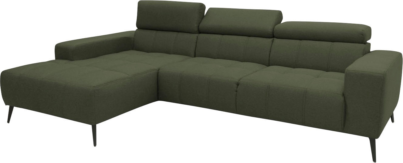 DOMO collection Ecksofa »Trento L-Form, mit Kufenfuß oder Einzelfuß«, wahlweise mit Kopfteilverstellung, Recamiere links/rechts bestellbar