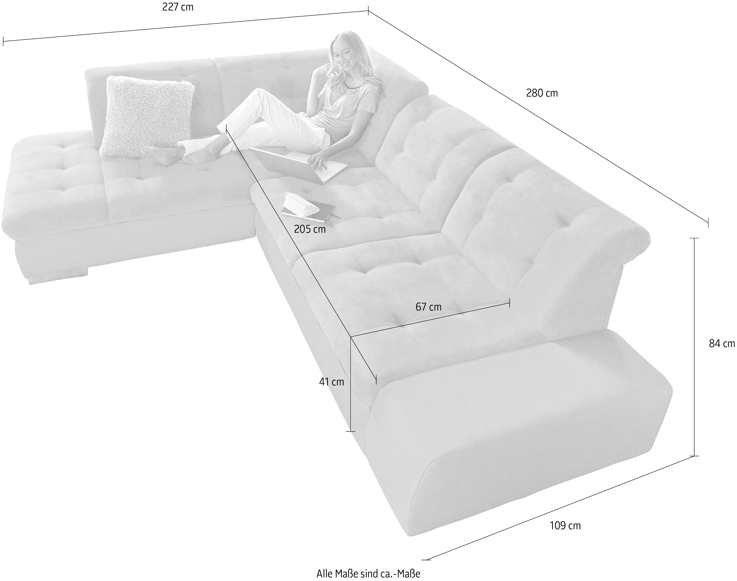 sit&more Ecksofa »Pale L-Form«, inklusive Kopfteilverstellung, wahlweise mit Bettfunktion