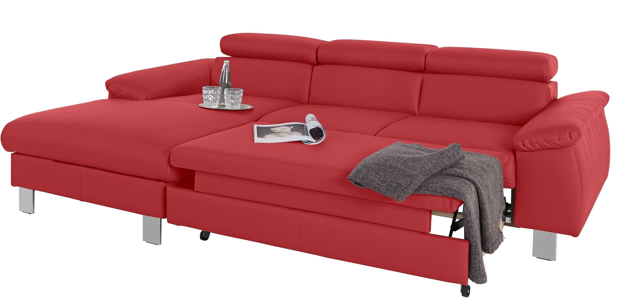 COTTA Polstergarnitur »Komaris L-Form«, (Set), Set bestehend aus: Ecksofa mit Kopfteilverstellung & Hocker