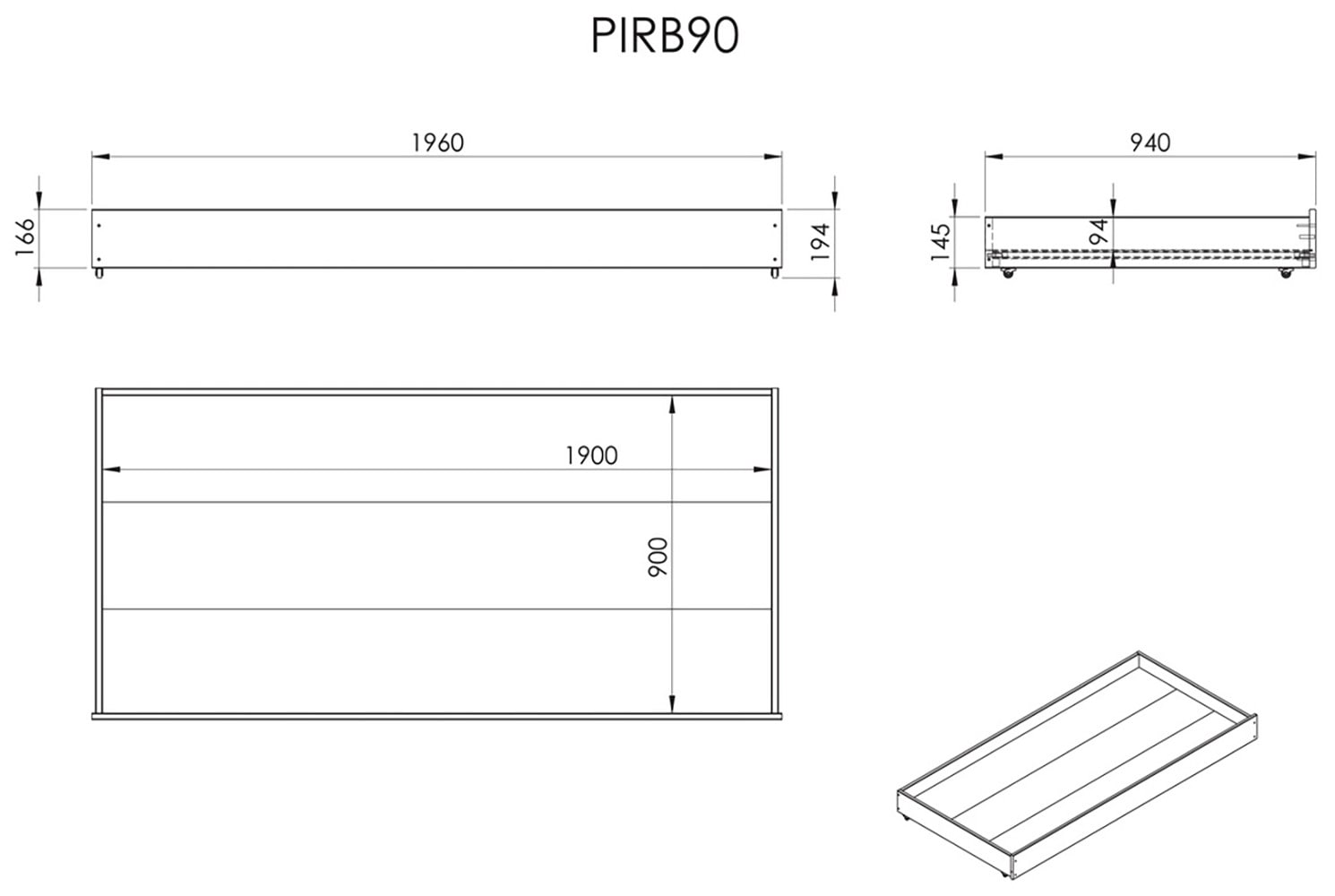 Vipack Massivholzbett »Pino, universell einsetzbar, gradliniges Design, Made in Europe« B/H/Tca. 211x84,4x 97,5cm, Liegefläche 90/200 cm, mit 1 Bettschublade,  inkl. Rolllattenrost, Kiefer massiv, in Natur oder Weiß lackiert