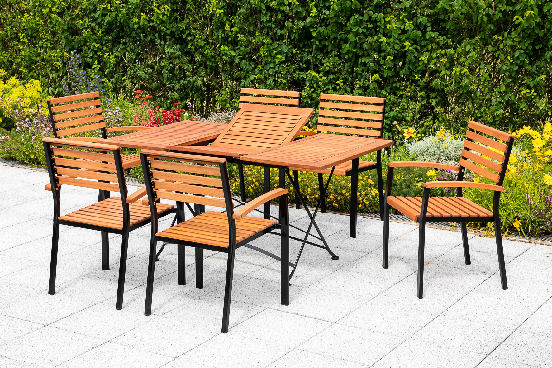 MERXX Garten-Essgruppe »Schloßgarten«, (7 tlg.), 6 Stapelsessel, Klappausziehtisch kaufen