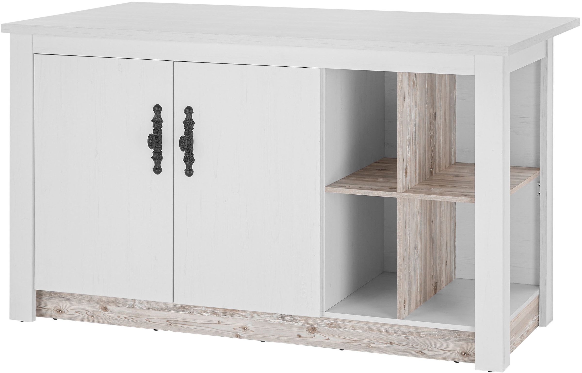 Home affaire Kücheninsel »Florenz, Küchenblock in Pinie Weiß, Kochinsel, Küchenarbeitsblock« Breite 161 cm, mit verschnörkeltem Metallgriff, 