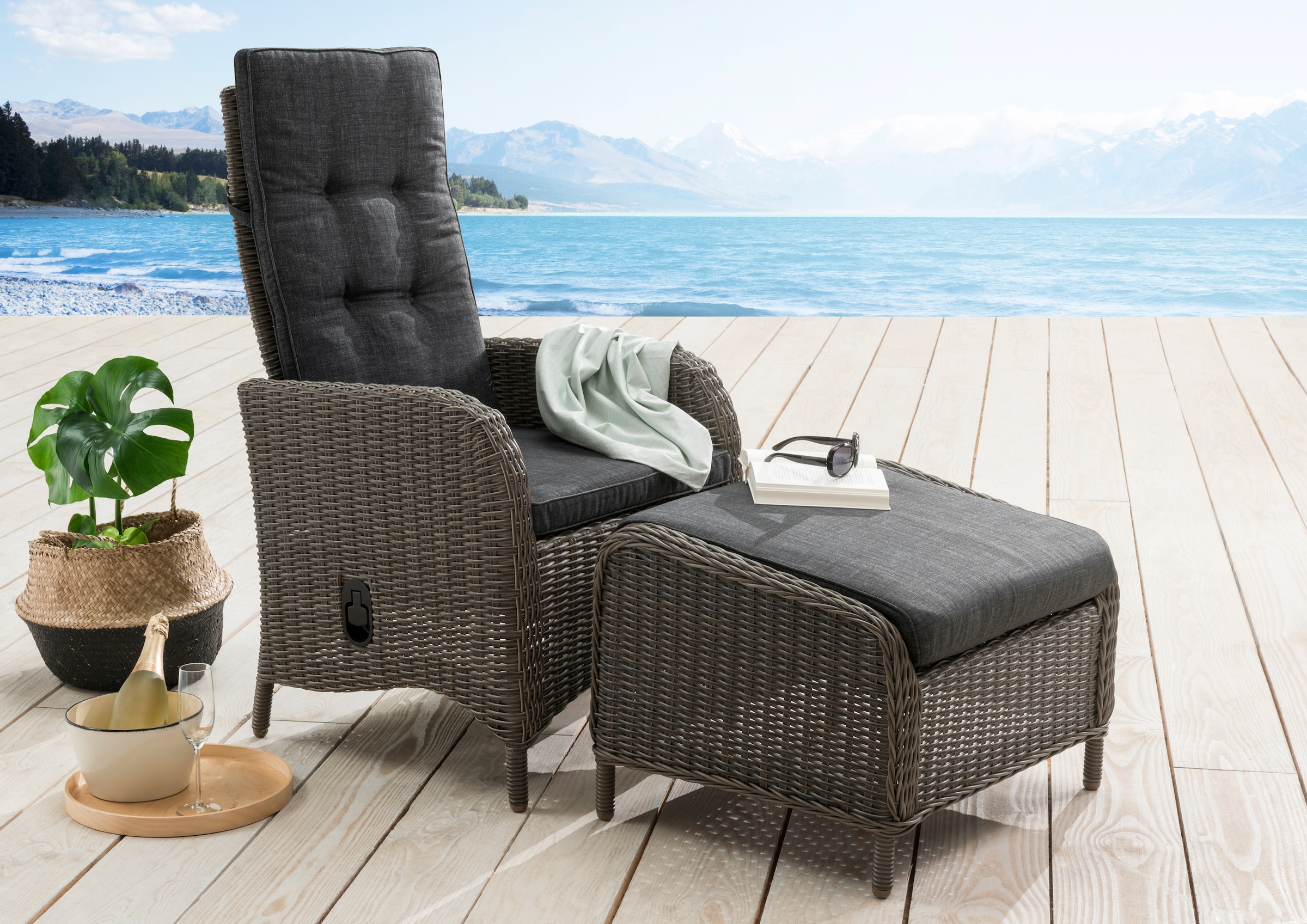 Destiny Sessel "PALMA CASA", (Set), Aluminium, Polyrattan, inkl. Fußhocker günstig online kaufen