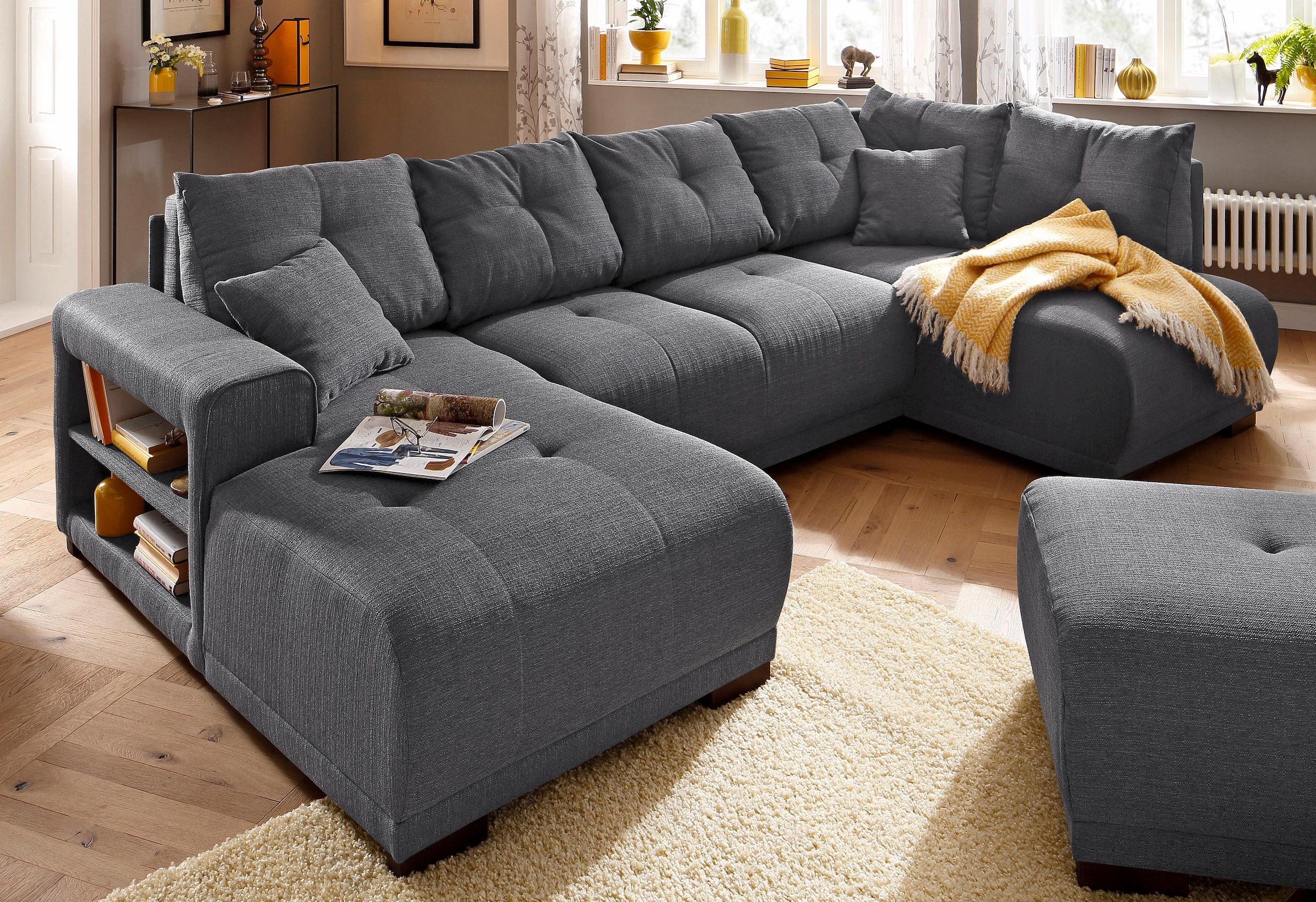 Home affaire Wohnlandschaft »Viborg U-Form«, mit Regal in der Armlehne, wahlweise mit Bettfunktion