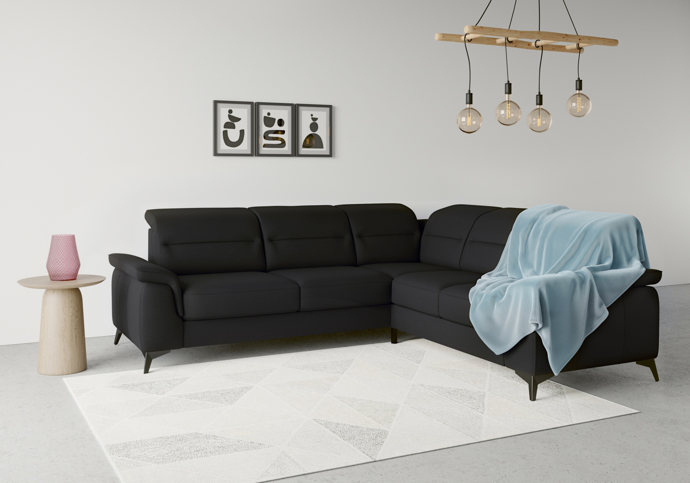 sit&more Ecksofa »Sinatra L-Form«, optinal mit Kopfteilverstellung und Armteilfunktion, Metallfüße