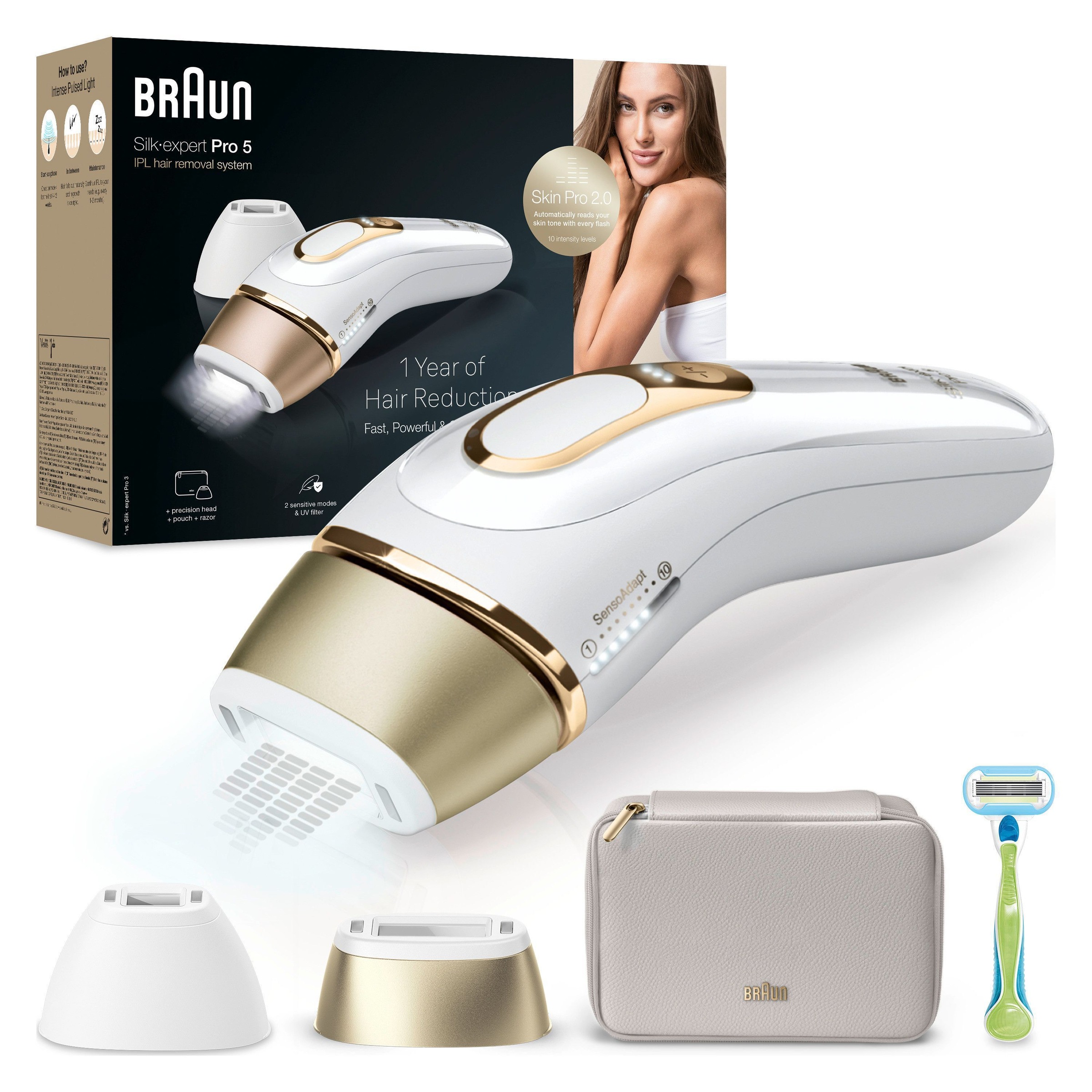 BRAUN IPL-Haarentferner »Silk·expert Pro 5 PL5152« pro Minute bis zu 125 Lichtimpulse 2 Aufsätze, Venus Rasierer & Aufbewahrungstasche weiß/gold...