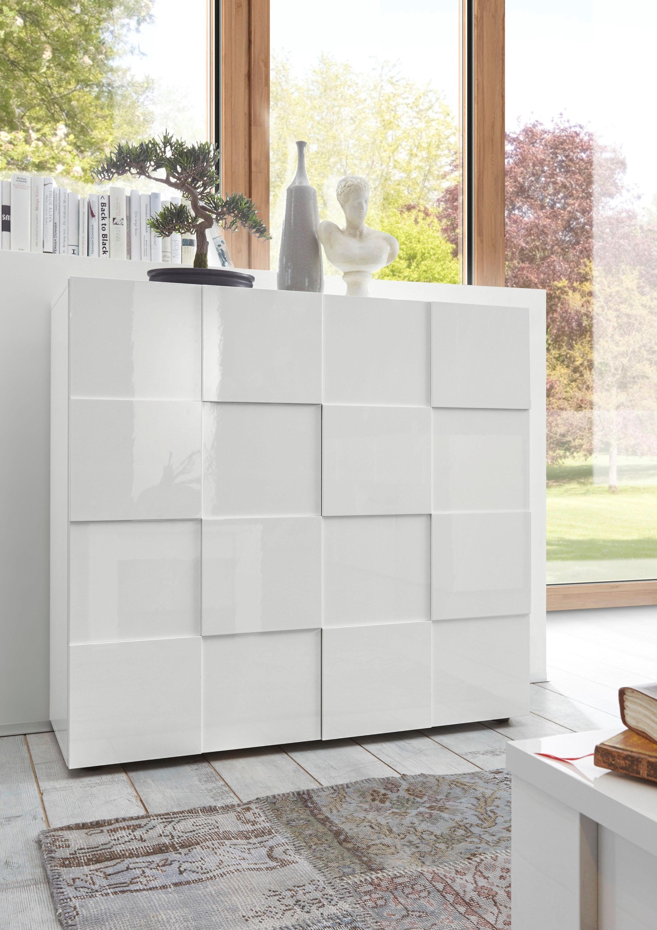 INOSIGN Highboard »Dama Höhe 111 cm, Breite 121 cm, Kommode 2 Türen, Hochkommode«, Front in 3D-Optik, viel Stauraum, verschiedene Farben