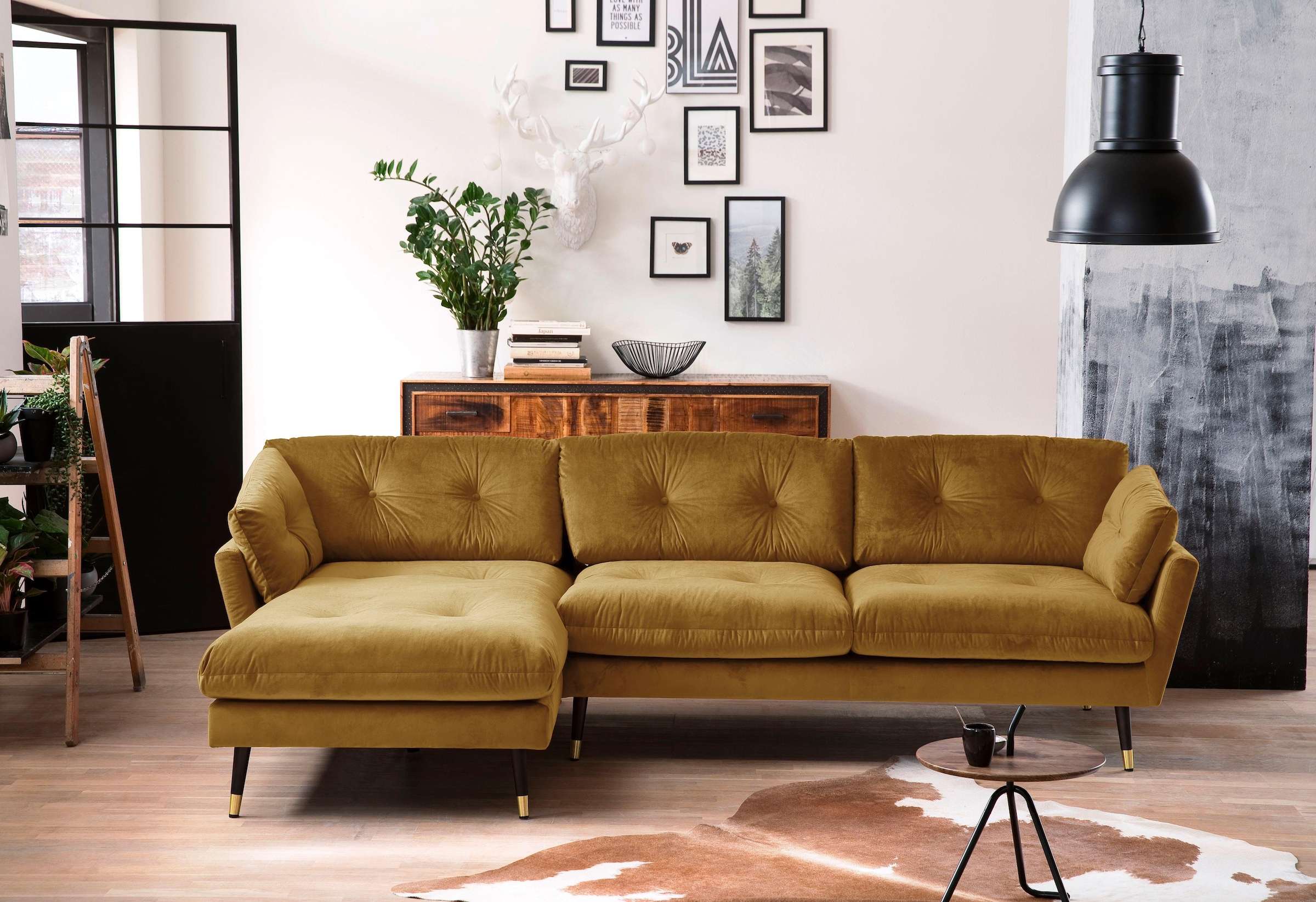 Trends by HG Ecksofa »Japan L-Form«, mit Fuß in Holz-Metallkombination, Recamiere rechts oder links