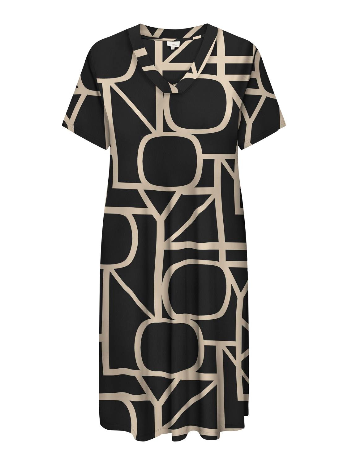 ONLY CARMAKOMA Shirtkleid »CARFYRLA LIFE S/S V-NCK BLK AOP DRE NOOS«