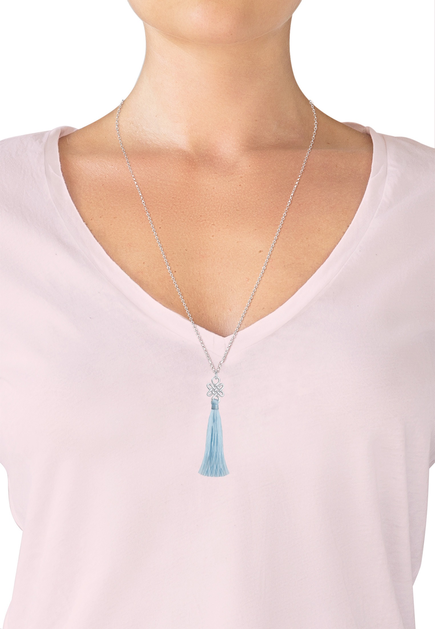Elli Kette mit Anhänger »Tassel Blau Boho Hippie Festival Knoten 925 Silber«