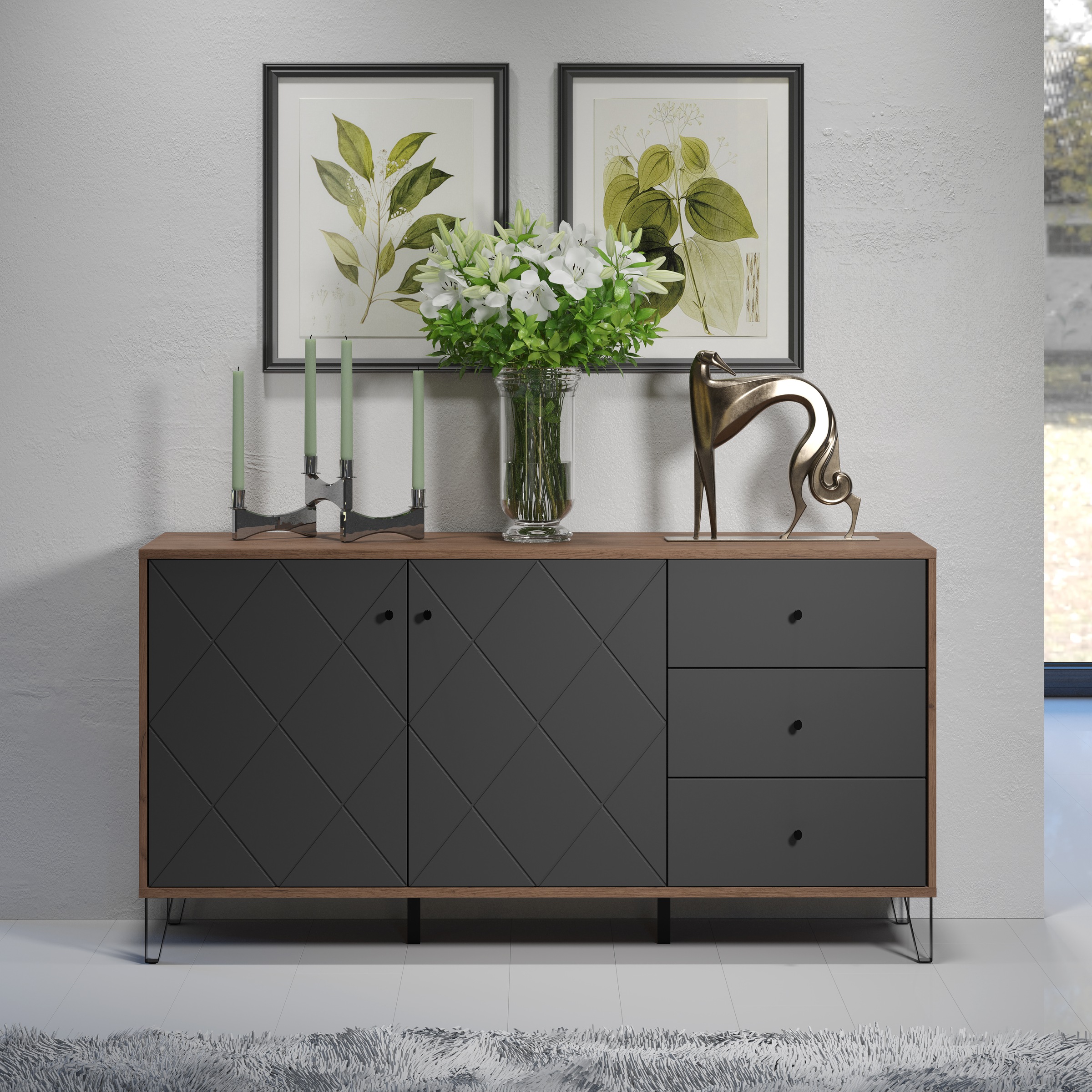Places of Style Sideboard »Molveno«, (1 St.), außergewöhnliches Design mit strukturierten Fronten, Soft-Close