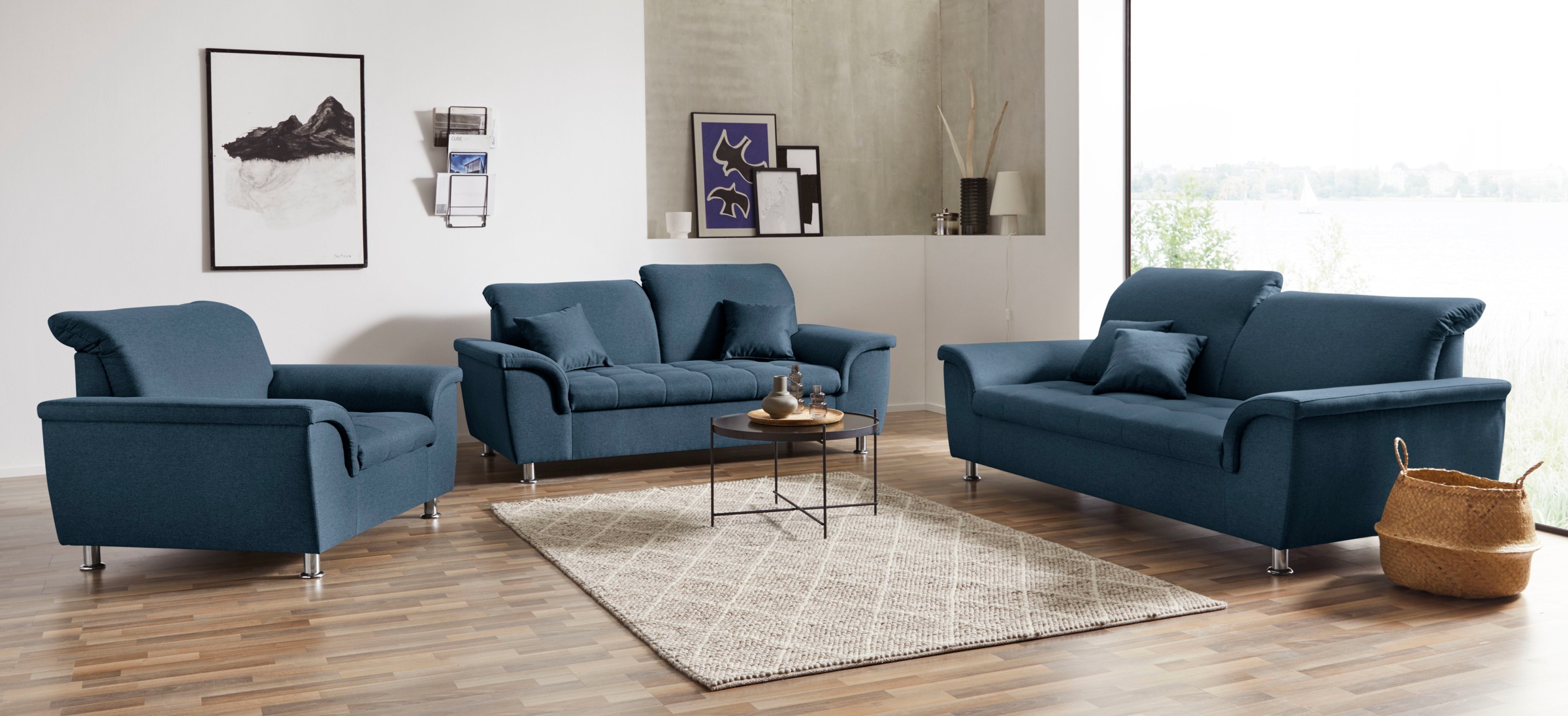DOMO collection 2-Sitzer »Franzi, zeitlos & elegant, moderne Sitzheftung«, wahlweise mit Kopfteilverstellung, inklusive Zierkissen