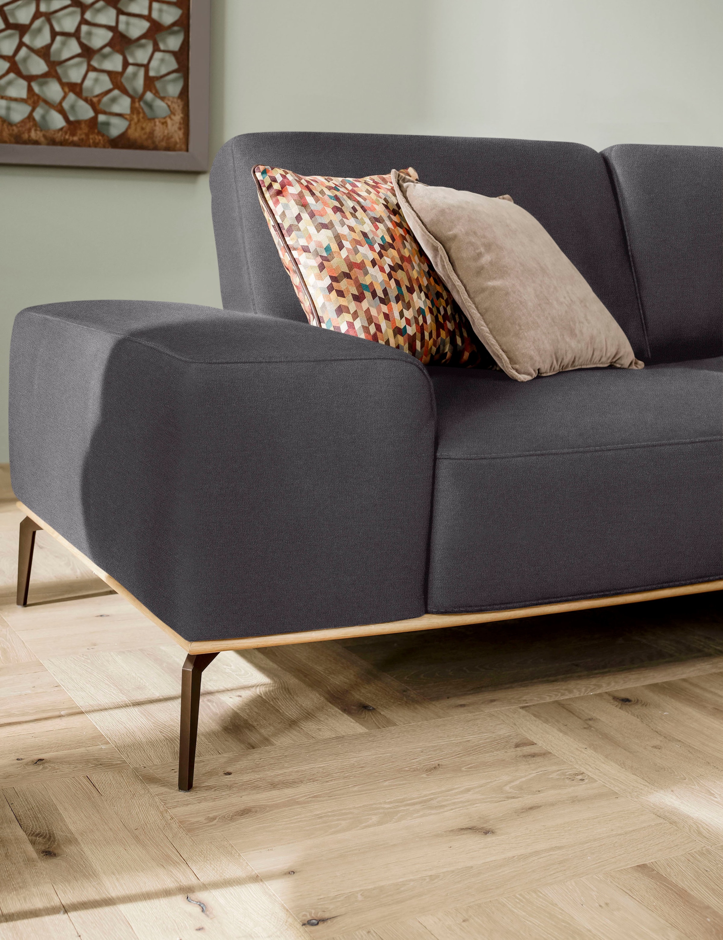 W.SCHILLIG Ecksofa »run, Designsofa mit tollem Sitzkomfort, bequem, L-Form«, mit Holzsockel, Füße in Bronze pulverbeschichtet, Breite 319 cm