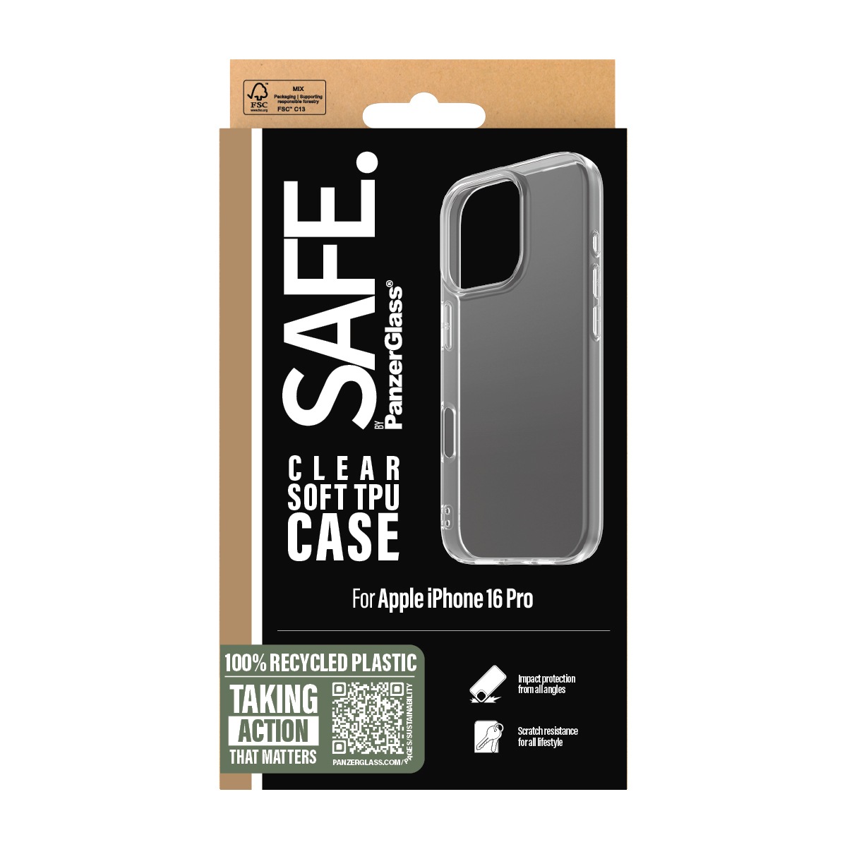 SAFE by PanzerGlass Handyhülle »Soft TPU Case für Apple iPhone 16 Pro« iPhone 16 Backcover, Schutzhülle, Handyschutzhülle, Case, Schutzcase, stoßfest