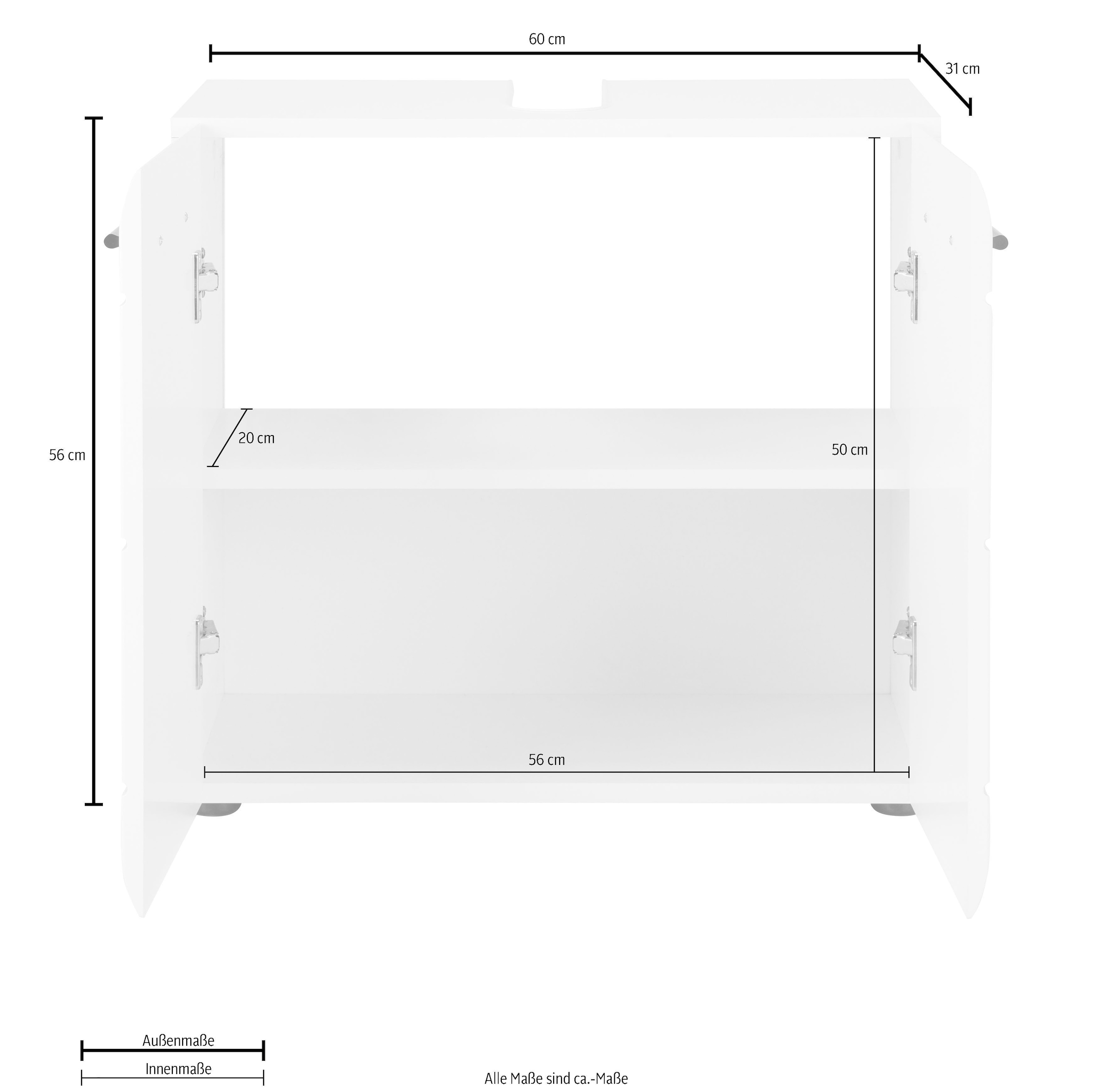 welltime Waschbeckenunterschrank »Sovana« Waschtisch mit verstellbarem Fach - Maße (B/T/H) 60/31/56 cm