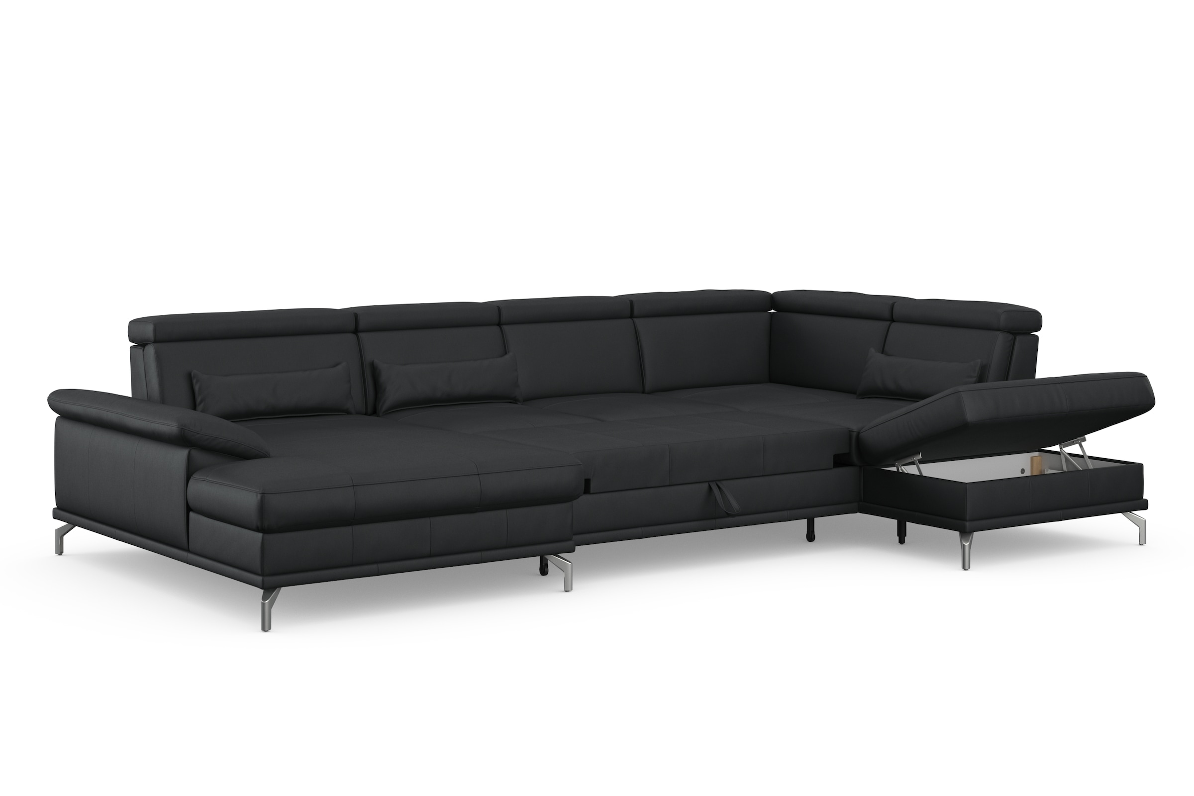 sit&more Wohnlandschaft »Cabrio U-Form, mit Sitztiefenverstellung, Arm- und Kopfteilverstellung«, 3 Nierenkissen, Federkern, optional Bettfunktion und Stauraum