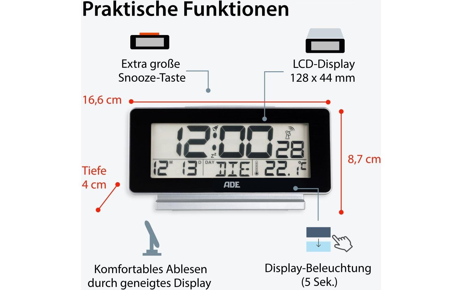 ADE Wecker »Temperatur-& Datumsanzeige« Holzart: Bambus