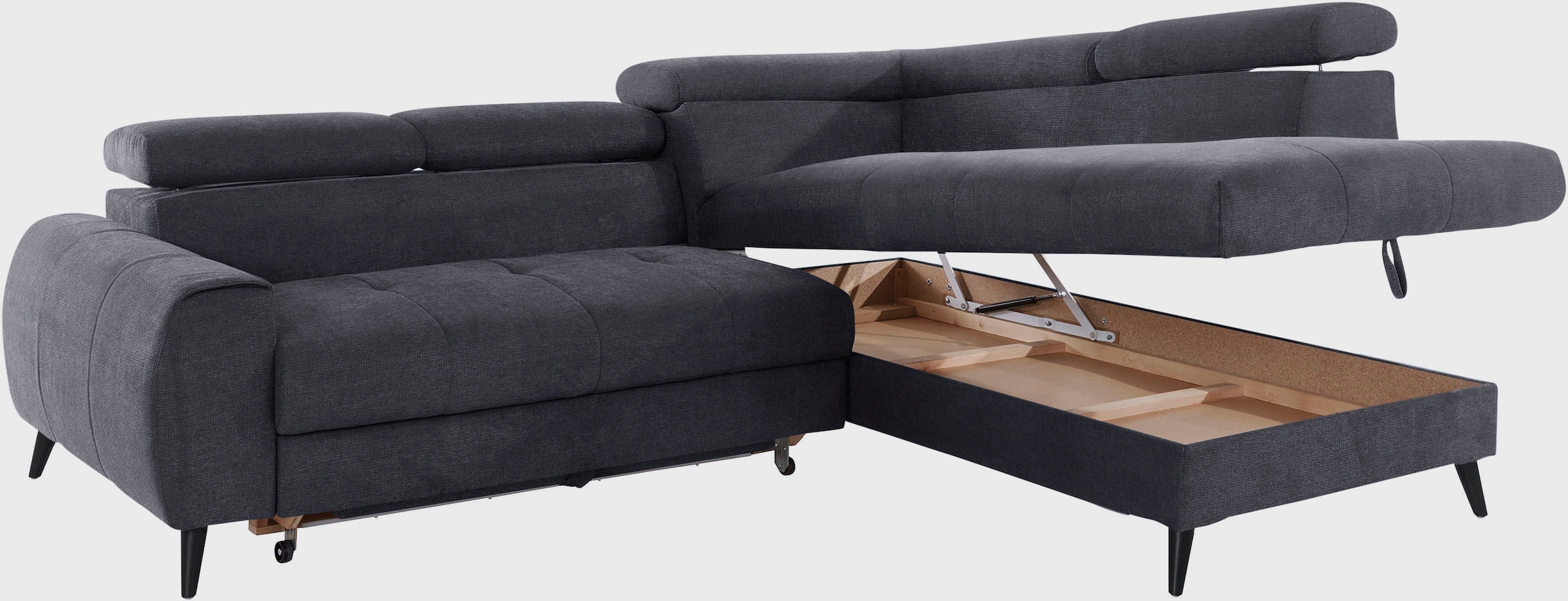 COTTA Ecksofa »Mia L-Form mit 3 Zierkissen«, wahlweise mit Bettfunktion, Bettkasten, Beleuchtung & Wireless-Charger