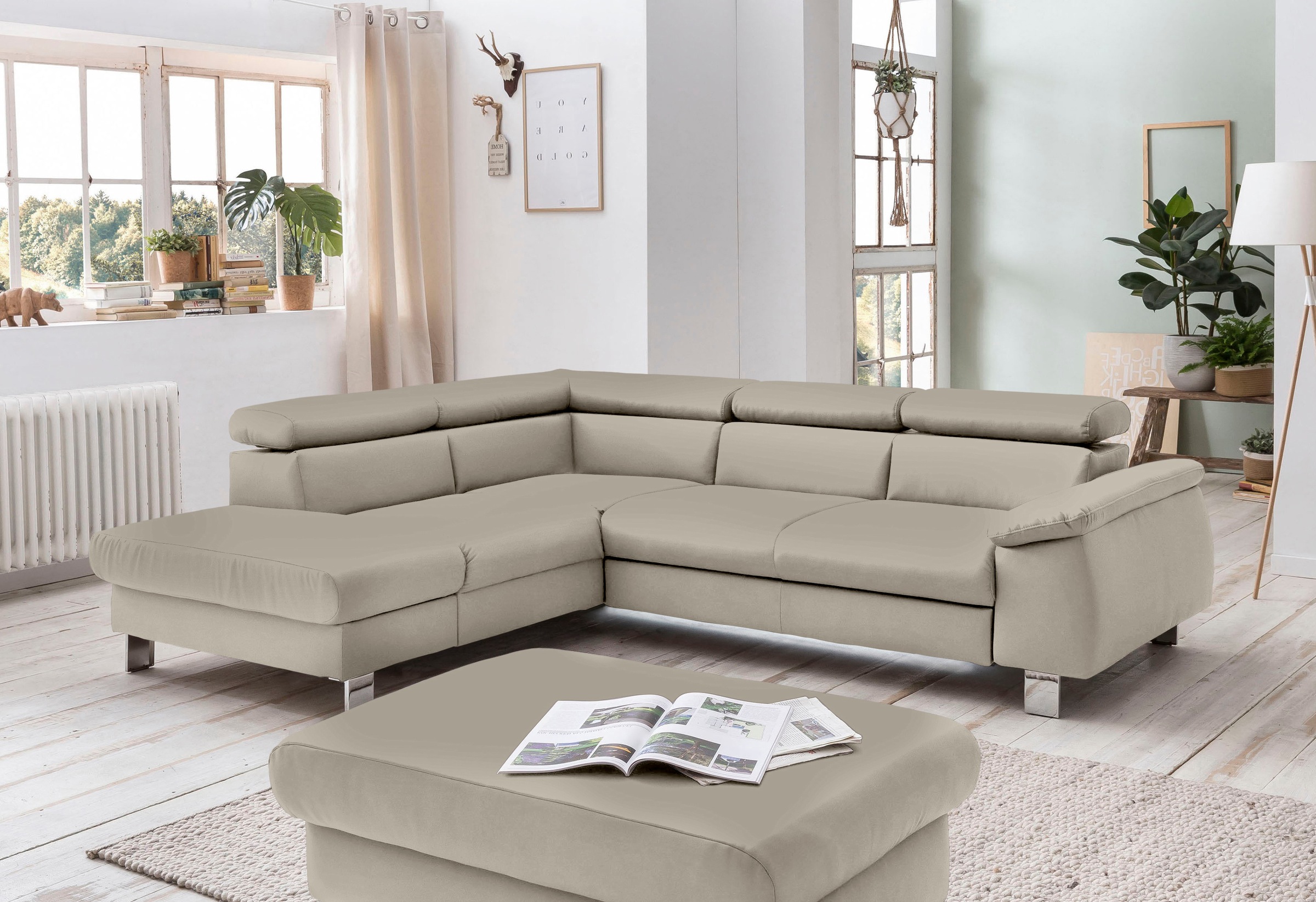COTTA Ecksofa »Komaris L-Form mit Kopfteilverstellung«, wahlweise mit Bettfunktion, Bettkasten & Beleuchtung