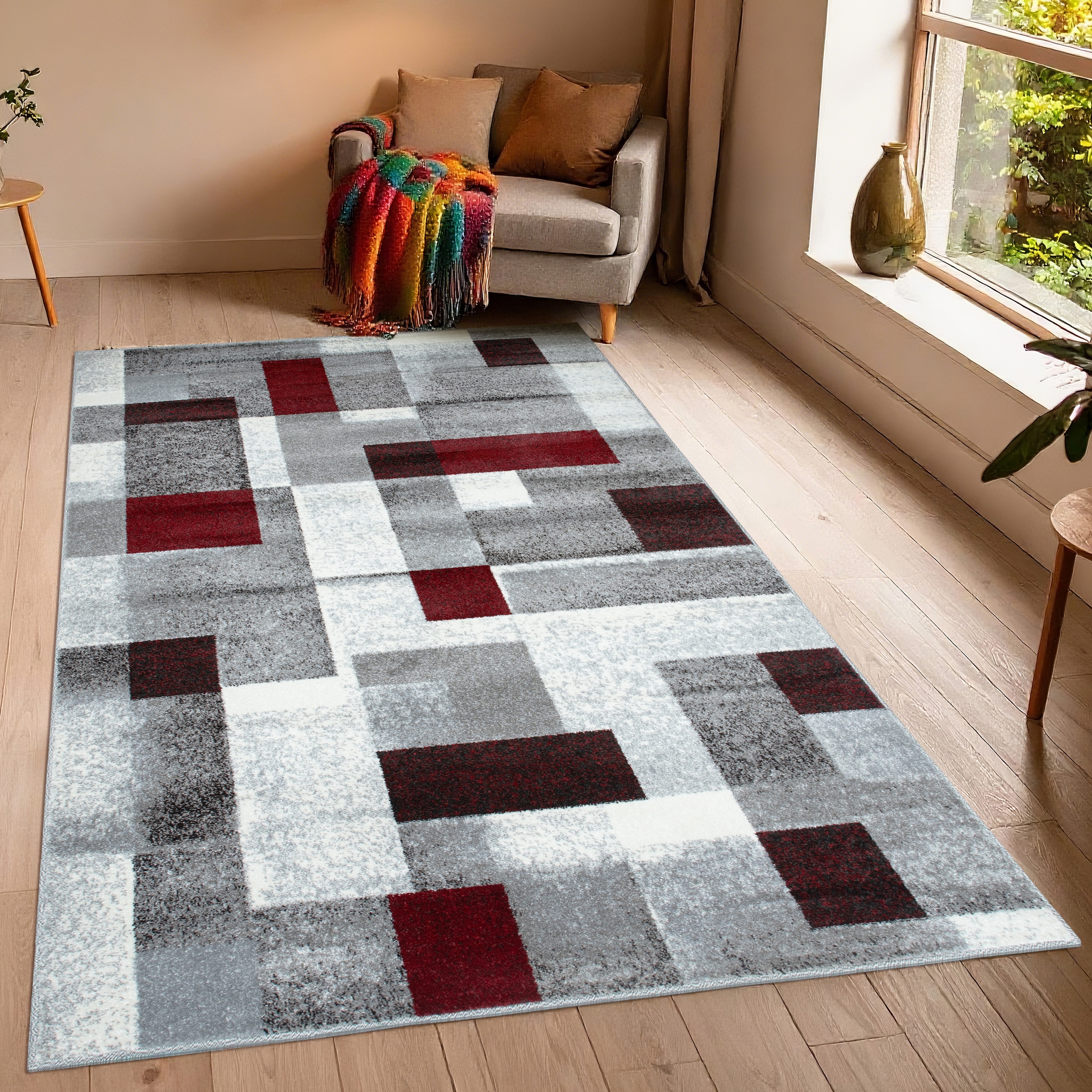 OTTO home Teppich »Corine« rechteckig 9 mm Höhe mit besonders weichem Flor, Kurzflor, modernes Karo-Design,