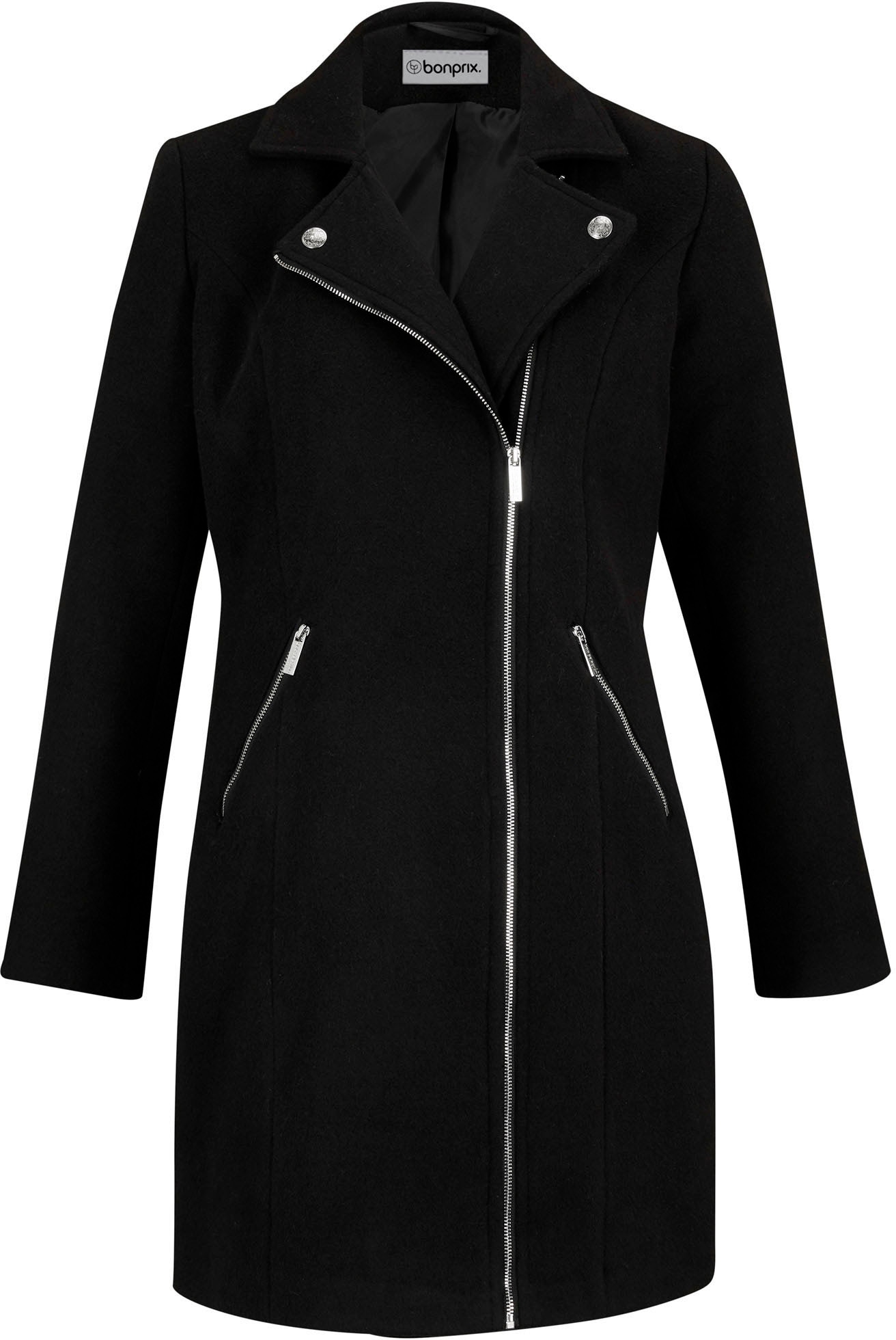 bonprix Kurzmantel im Blazer-Stil, mit asymmetrischem Zipper und Reversekragen