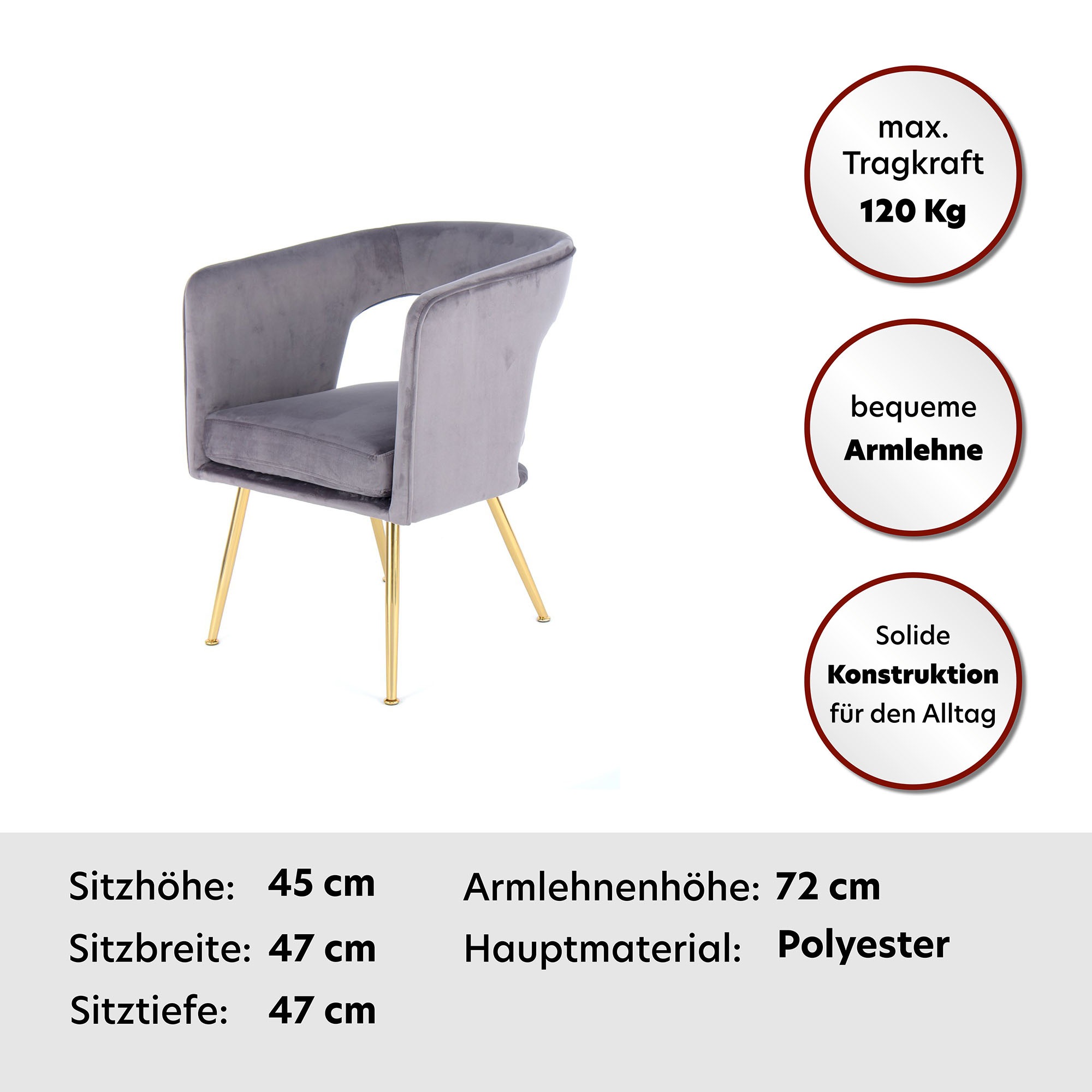 Kayoom Stuhl »Jolene 125, Esszimmerstuhl,eleganter Stoffbezug«, 1 St., samtweicher Bezug, Rückenlehne und Armlehnen abgerundet