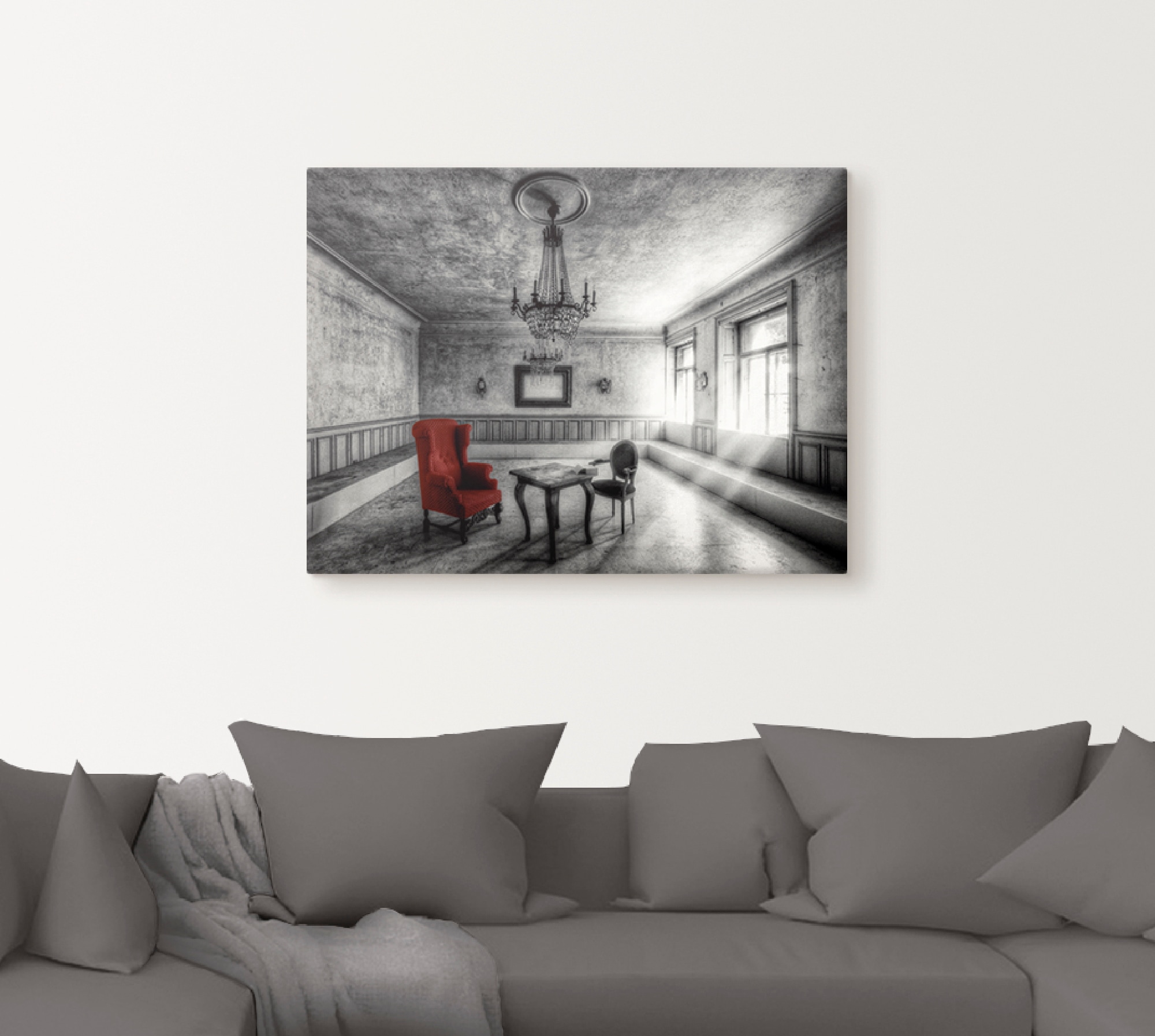 Artland Wandbild "Lost Place - Roter Sessel", Architektonische Elemente, (1 günstig online kaufen