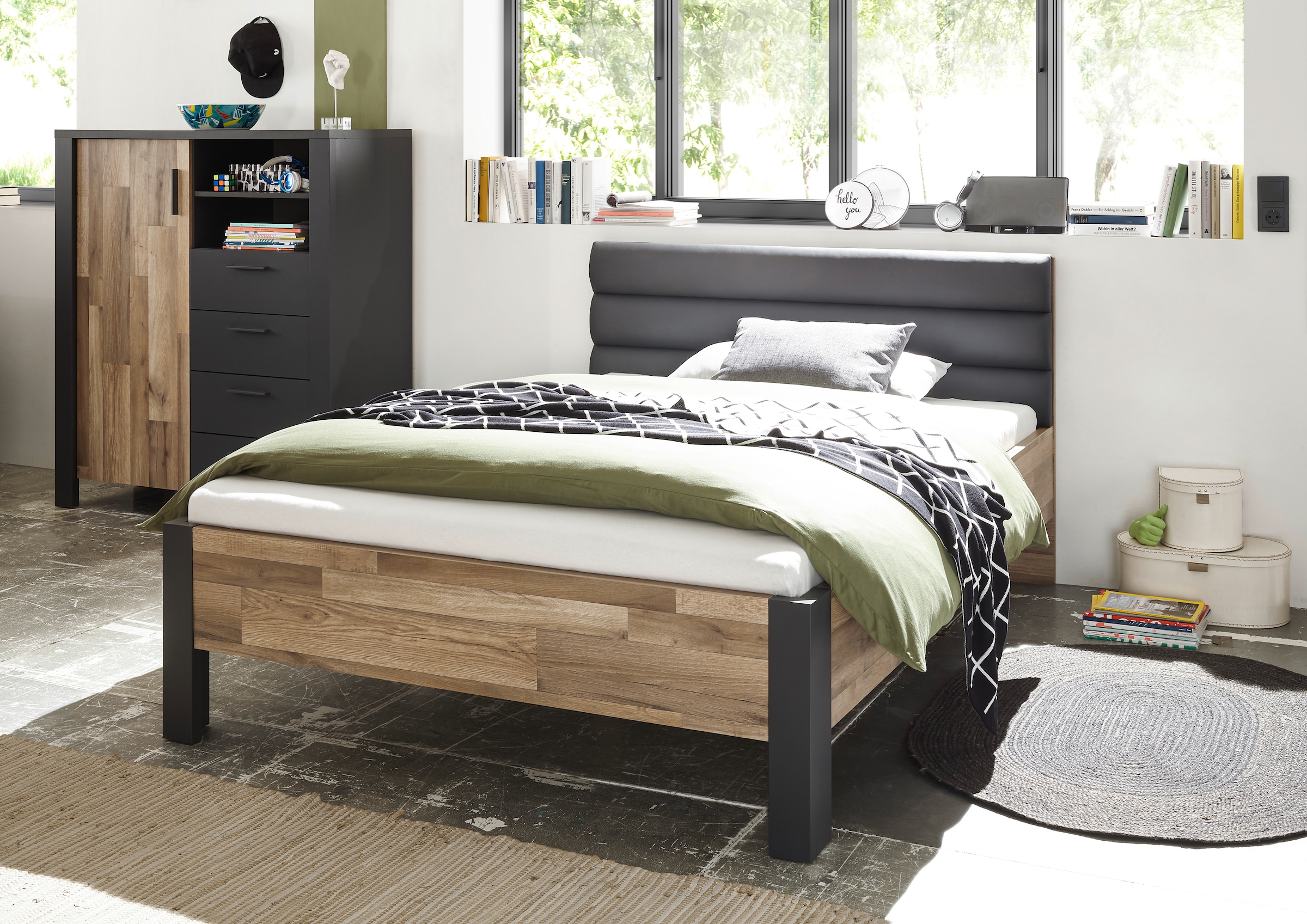 Begabino Schubkastenkommode »Dallas Hochkommode, Sideboard, Wäscheschrank«, mit Schubkästen, Schrank in Montana Oak-Graphit