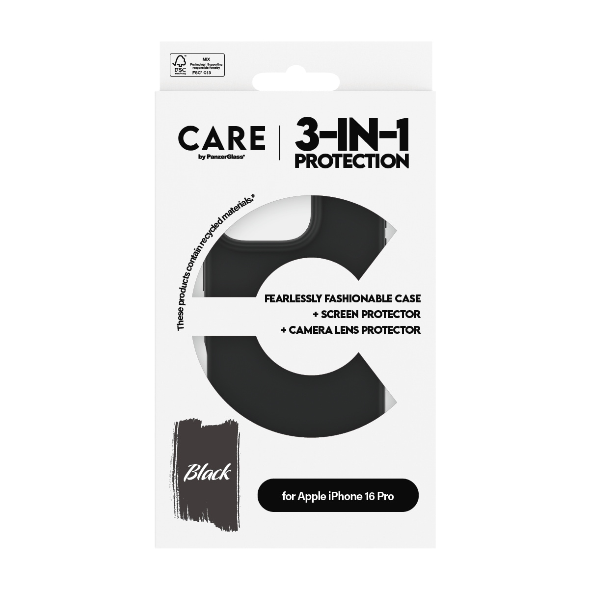 CARE by PanzerGlass Displayschutzglas »3-in-1 Protection, Glass, Case, Lenscover«, für Apple iPhone 16 Pro, Displayschutzfolie, Schutzfolie, Bildschirmschutz, kratz- & stoßfest