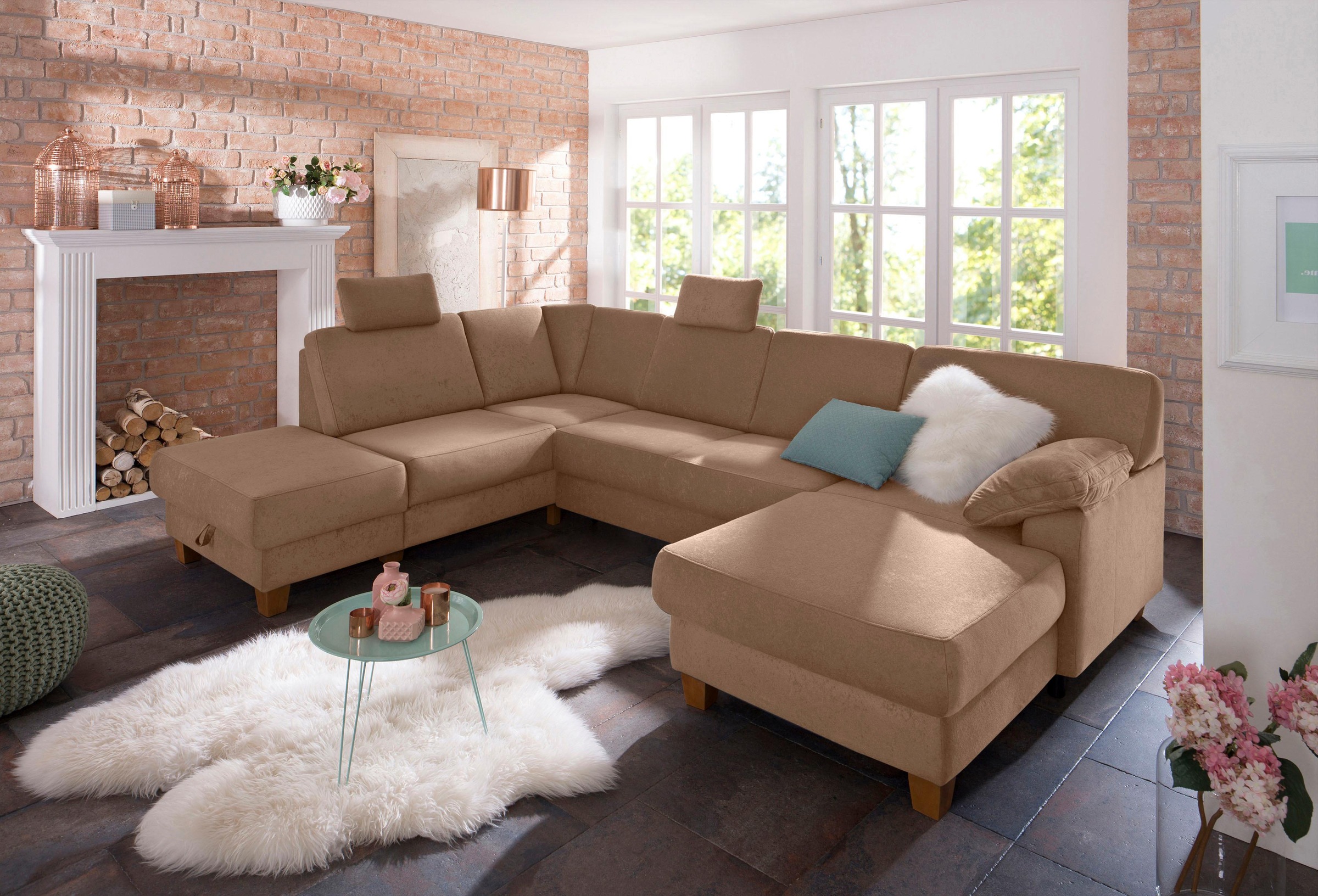 Home affaire Wohnlandschaft »Belfort U-Form« mit Federkern, wahlweise mit B günstig online kaufen