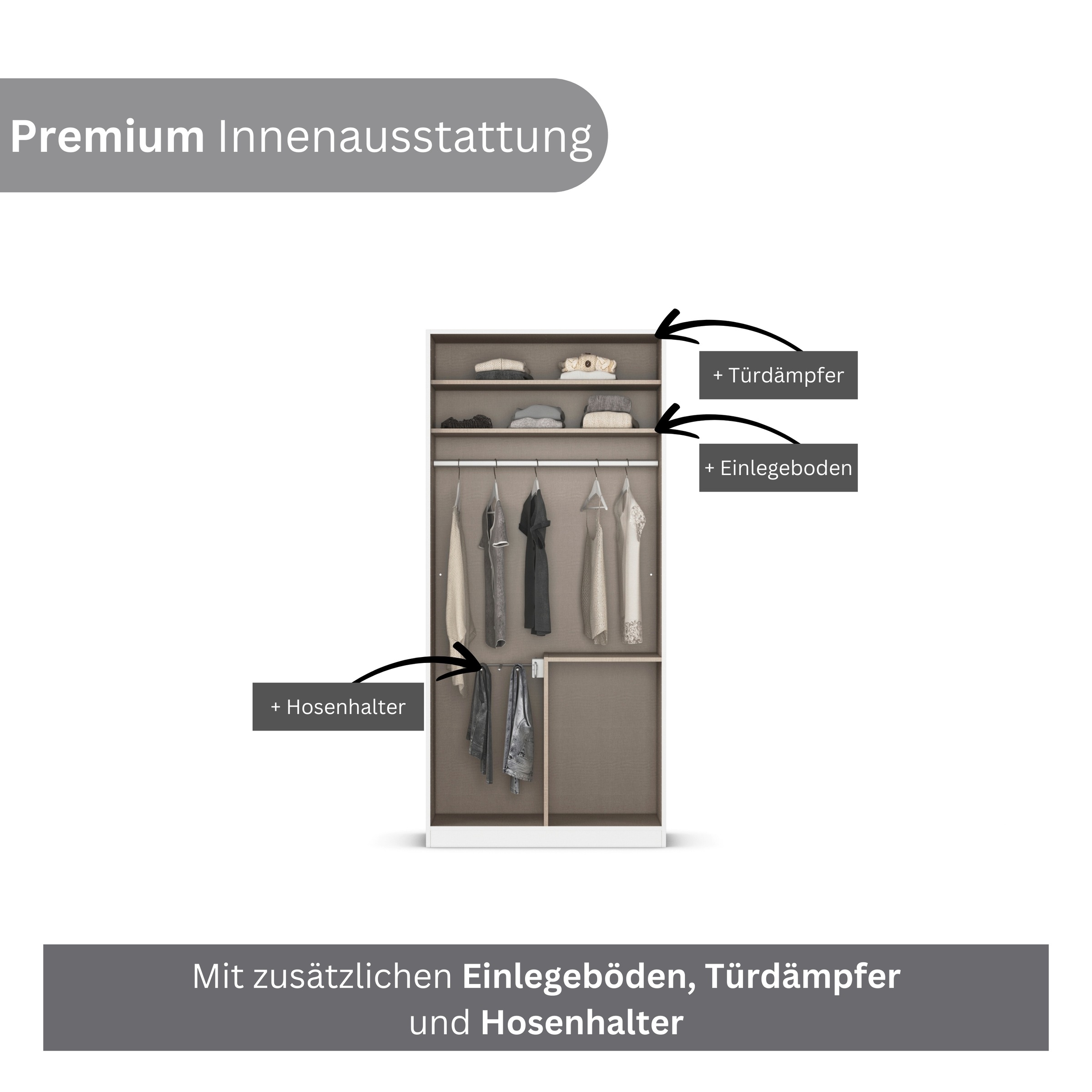 rauch Kleiderschrank »Drehtürenschrank Schrank Garderobe Wäscheschrank Schlafzimmer AVOLA«, (in 3 verschiedenen Ausstattungen BASIC/CLASSIC/PREMIUM), mit hochwertigen Stangengriffen in Schwarz aus Metall MADE IN GERMANY