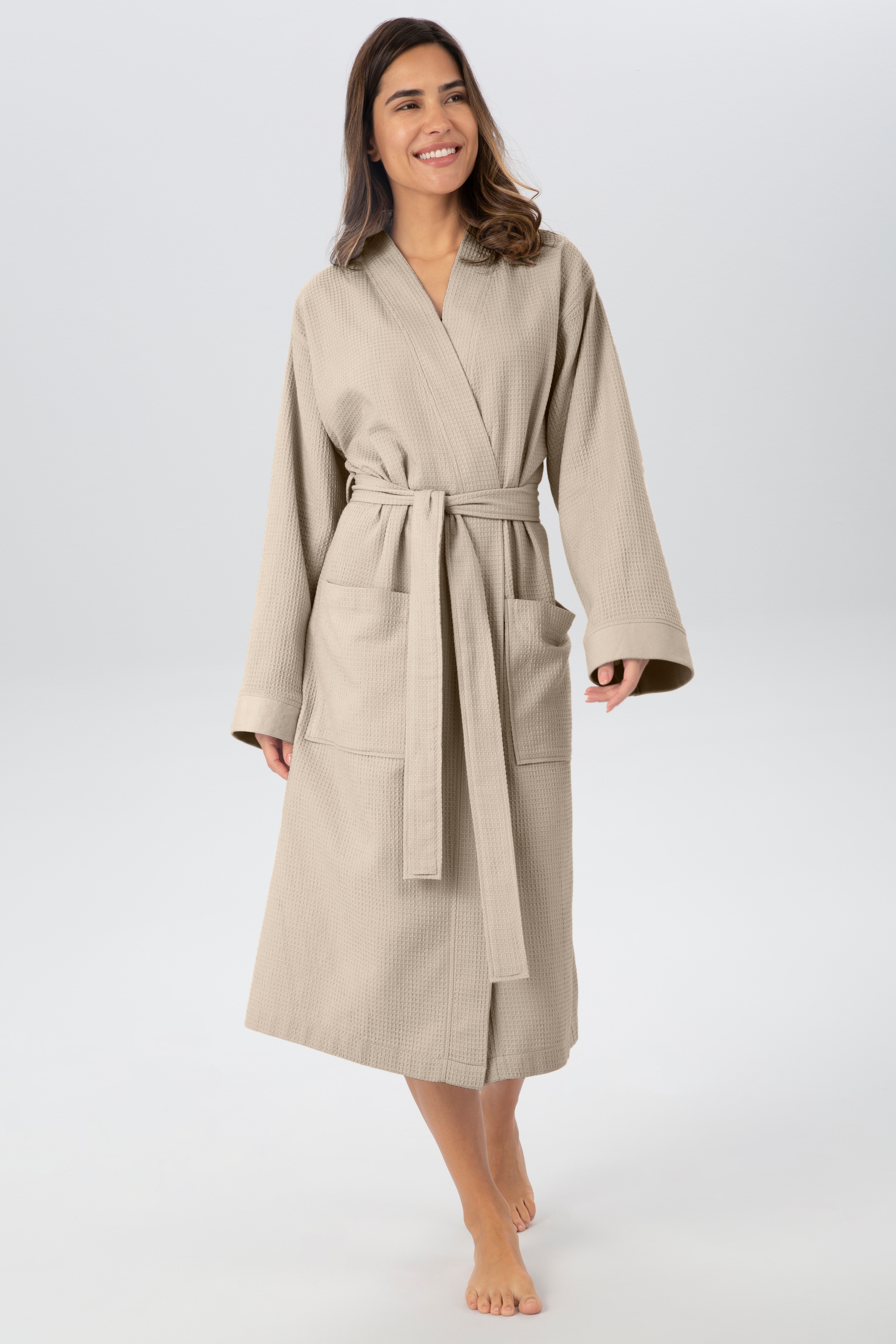 Unisex-Bademantel OTTO HOME "Vanessa, ideal für Sauna & Spa, Hotelbademantel, Morgenmantel" Gr. M, beige (creme), M