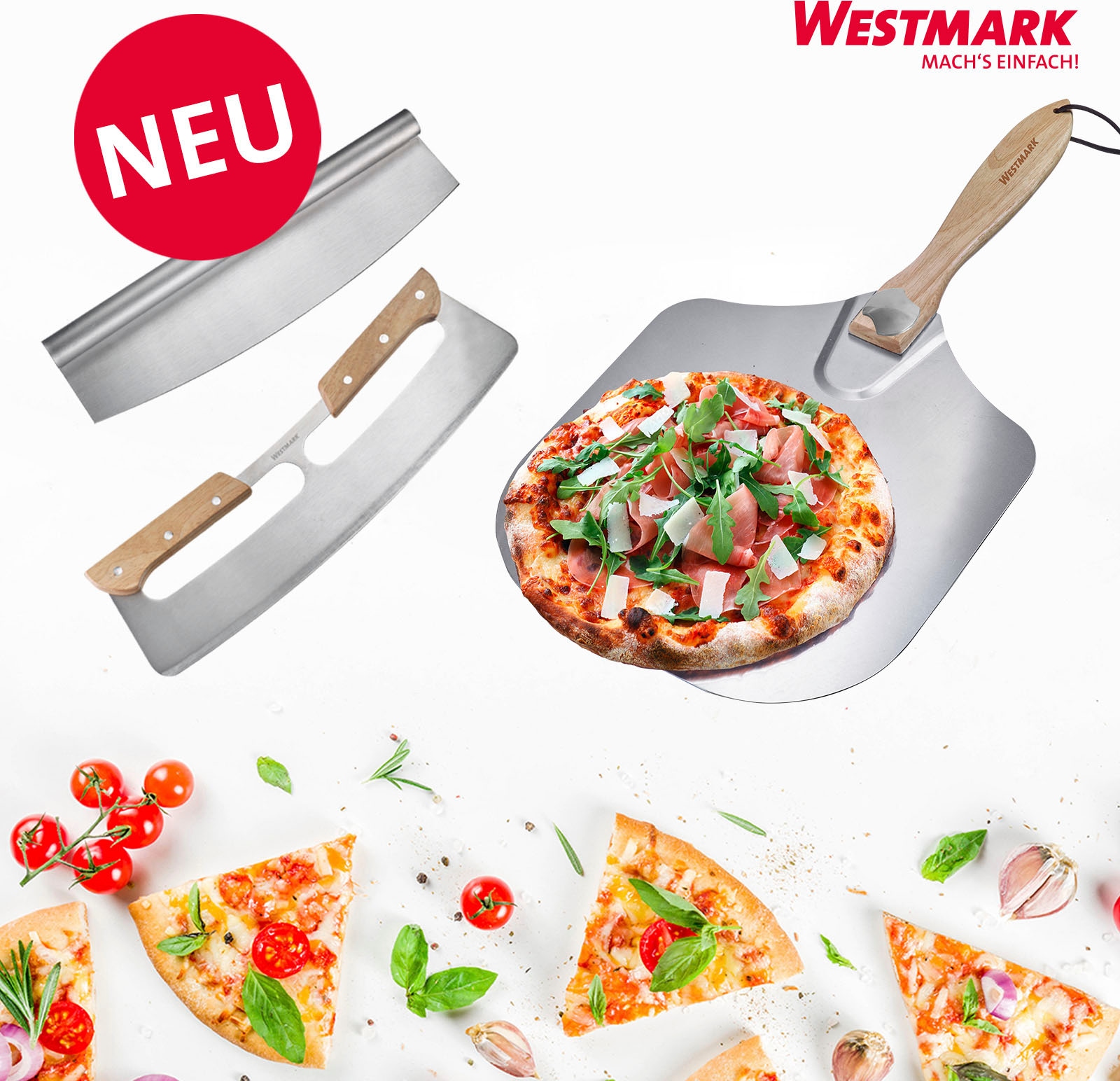 WESTMARK Pizzaschneider »Pro«, (1 tlg.), Wiegemesser, Edelstahl mit Holzgriff