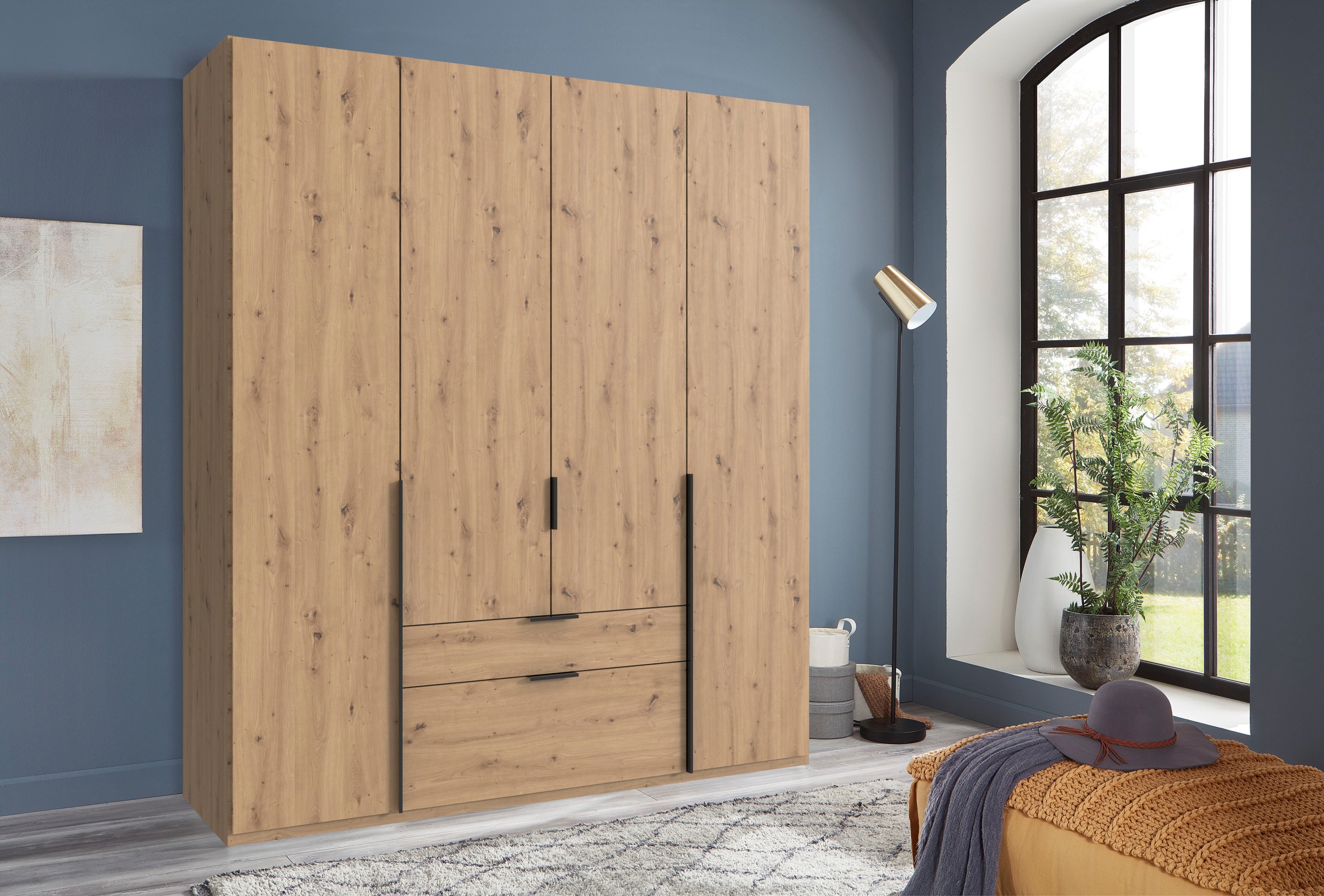 Wimex Drehtürenschrank »Mugano, 135 oder 180cm breit, 208 oder 236cm hoch, Made in Germany«, (mit langen Griffstangen aus Metall), wahlweise mit oder ohne Spiegel, mit Schubladen