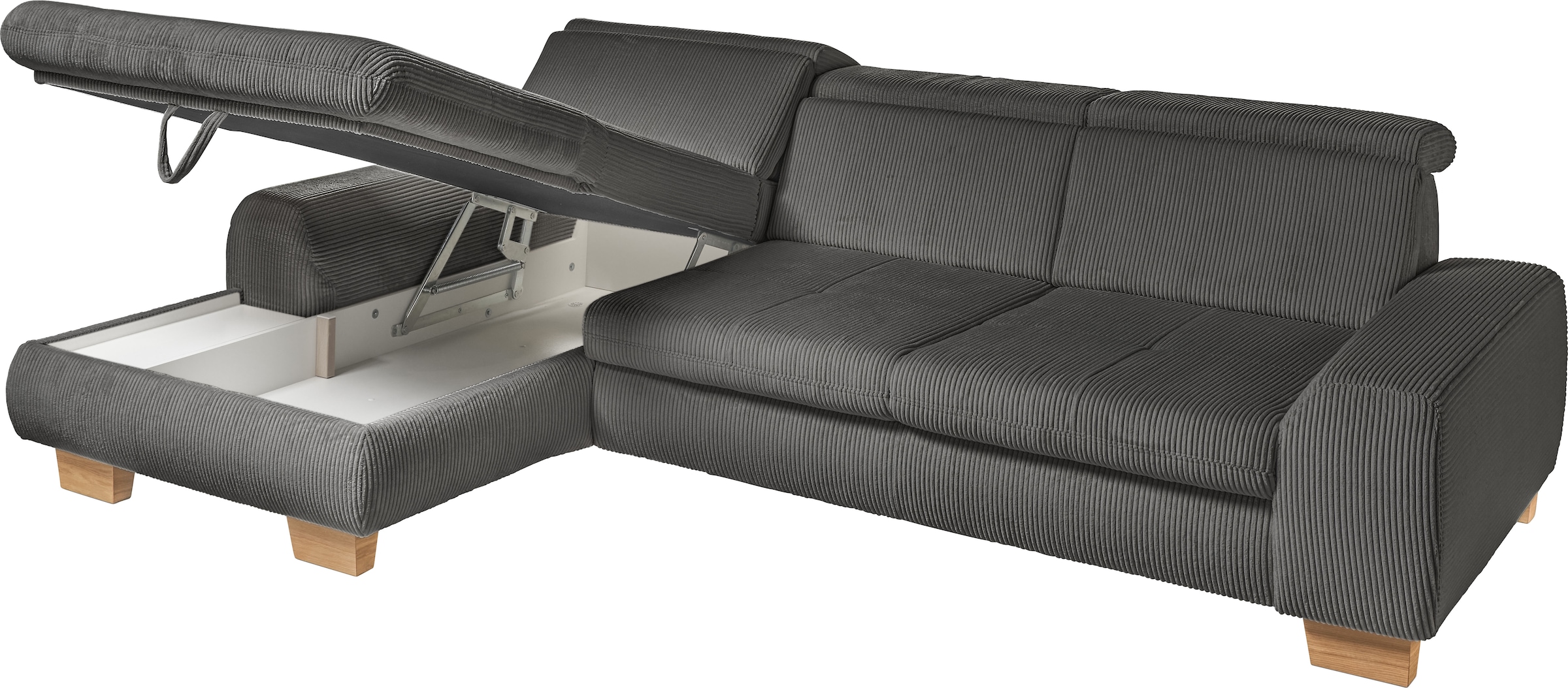 set one by Musterring Ecksofa »SO 3400 Sitzhöhe 47cm oder 49cm, Sitztiefe verstellbar, B/T: 307/195cm«, whlw. mit Funktion, Kaltschaum, in Cord, anthrazit, Sitzhöhe 47