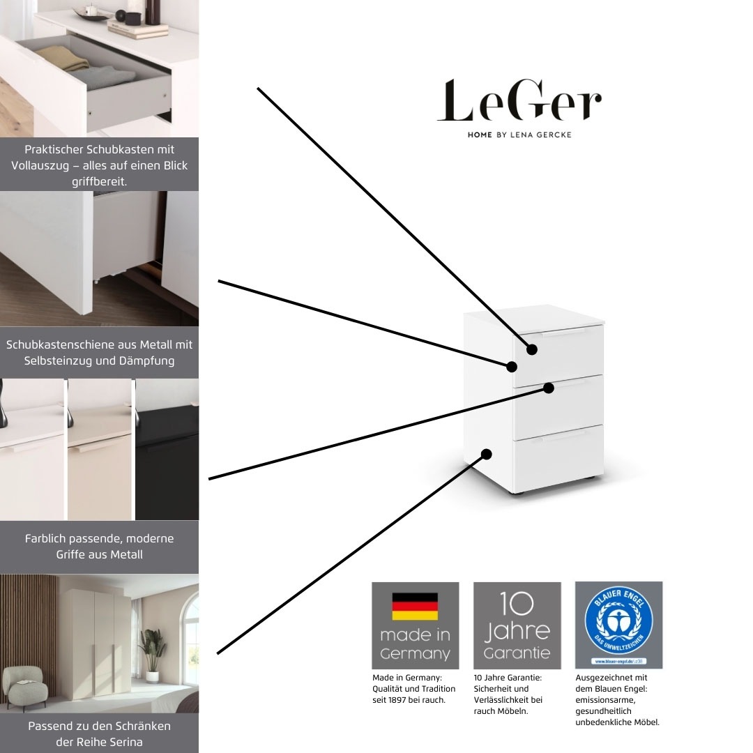 LeGer Home by Lena Gercke »Nachttisch Nachtschrank Nachtkonsole SERINA eleganter Eyecatcher« inkl. SOFT-CLOSE-FUNKTION,  mit 3 Schubkästen sowie hochwertigen Metallgriffen MADE IN GERMANY