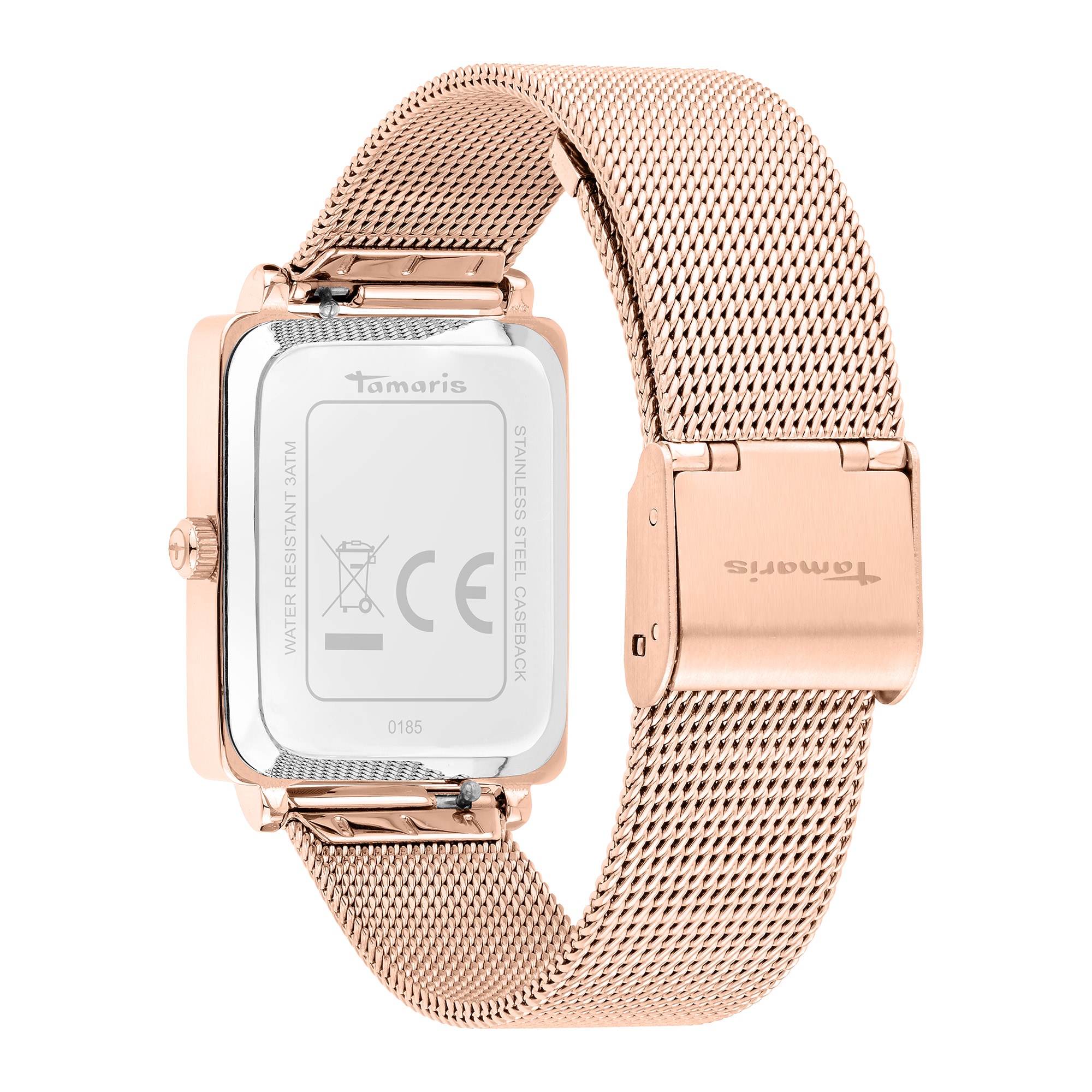 Tamaris Quarzuhr »Square Meets Mesh« Armbanduhr, Damenuhr, Edelstahlarmband, analog