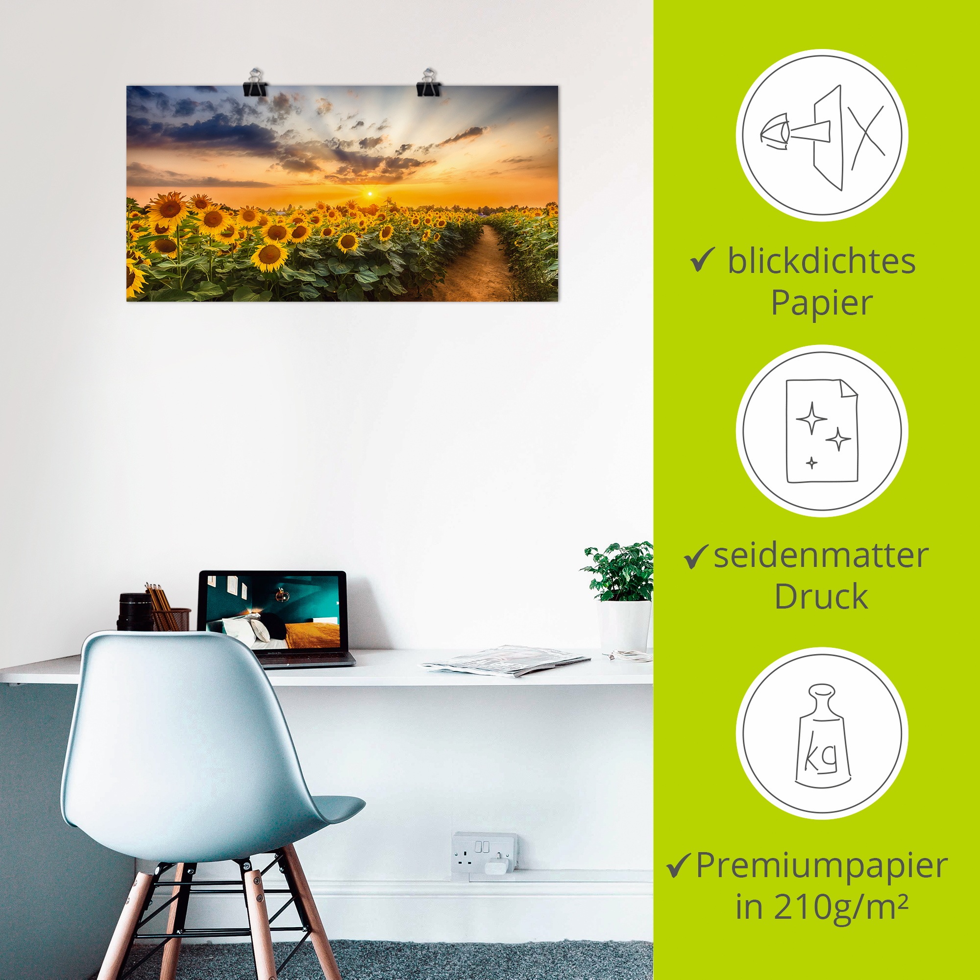Artland Wandbild »Sonnenblumenfeld bei Sonnenuntergang«, Blumenbilder, (1 St.), als Alubild, Outdoorbild, Leinwandbild, Poster in verschied. Größen