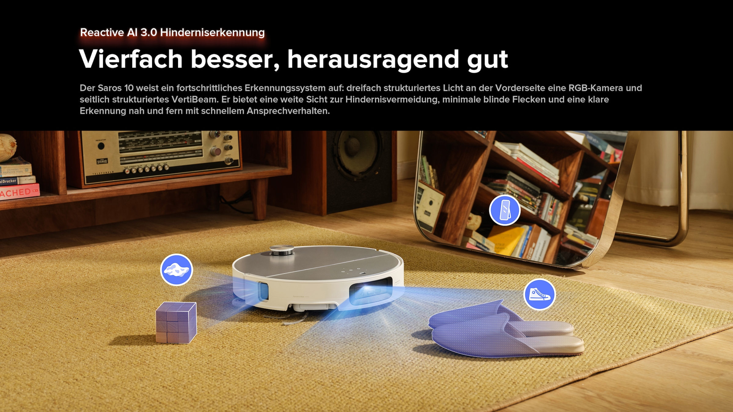 Roborock Saugroboter »Roborock Saros 10, 7,98cm flach«, FlexiArm™ Riser Seitenbürste, 80 °C Moppwäsche