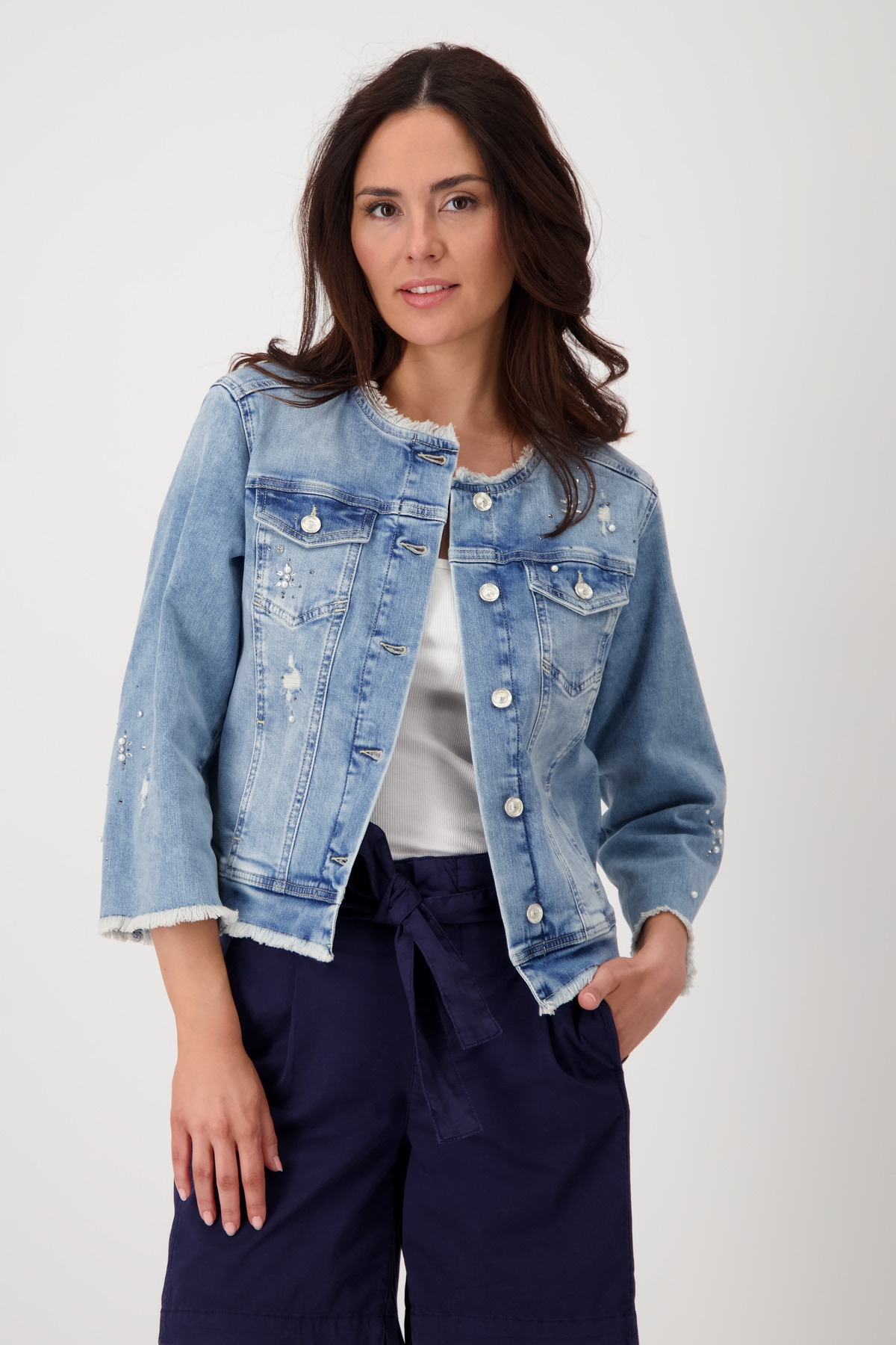 Monari Jeansblazer, mit Destroyedeffekten und Glitzernieten