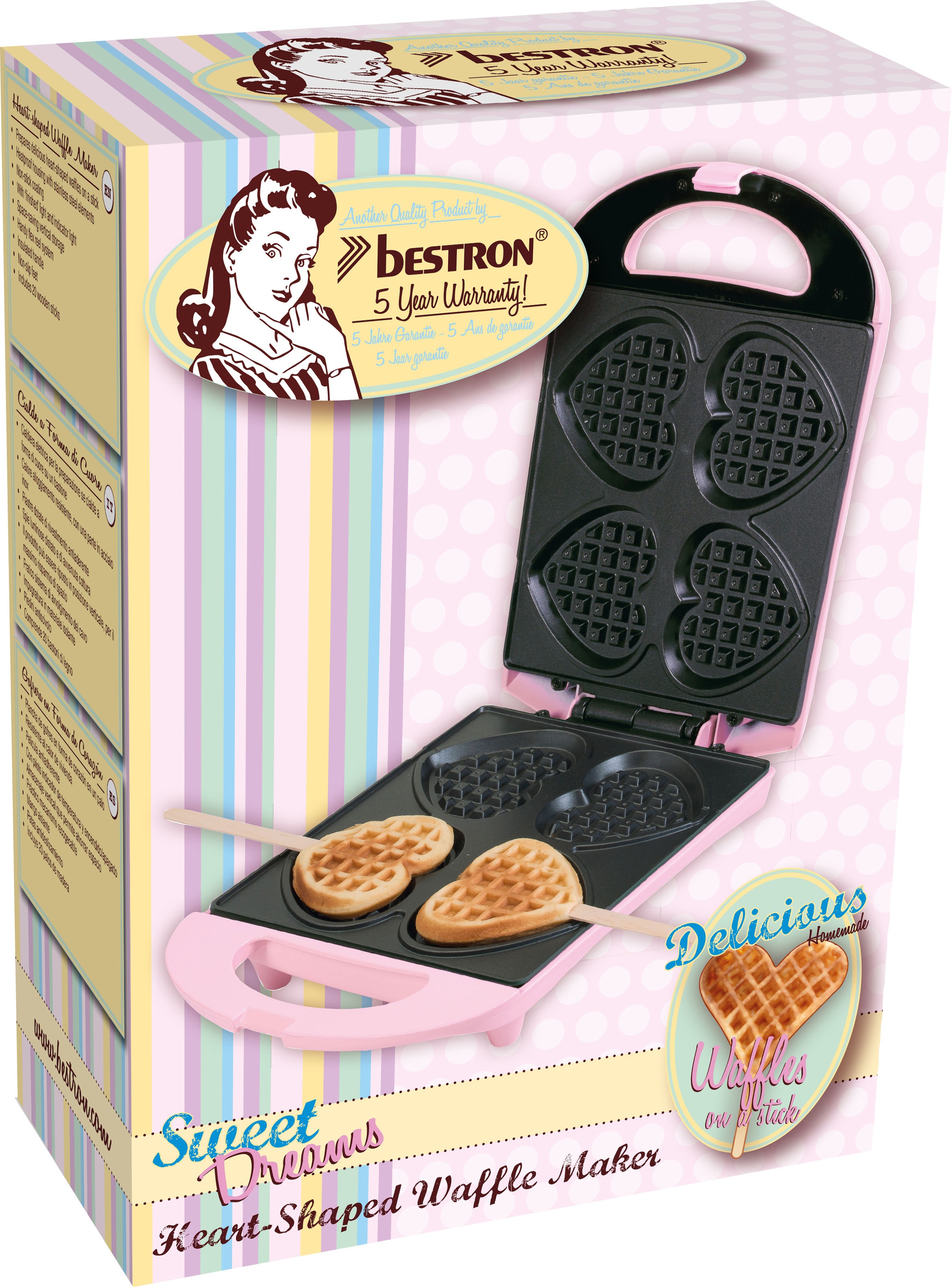 bestron Waffeleisen »DSW271 für Herzwaffeln am Stiel«, 780 W, für Herzwaffeln am Stiel, Retro Design