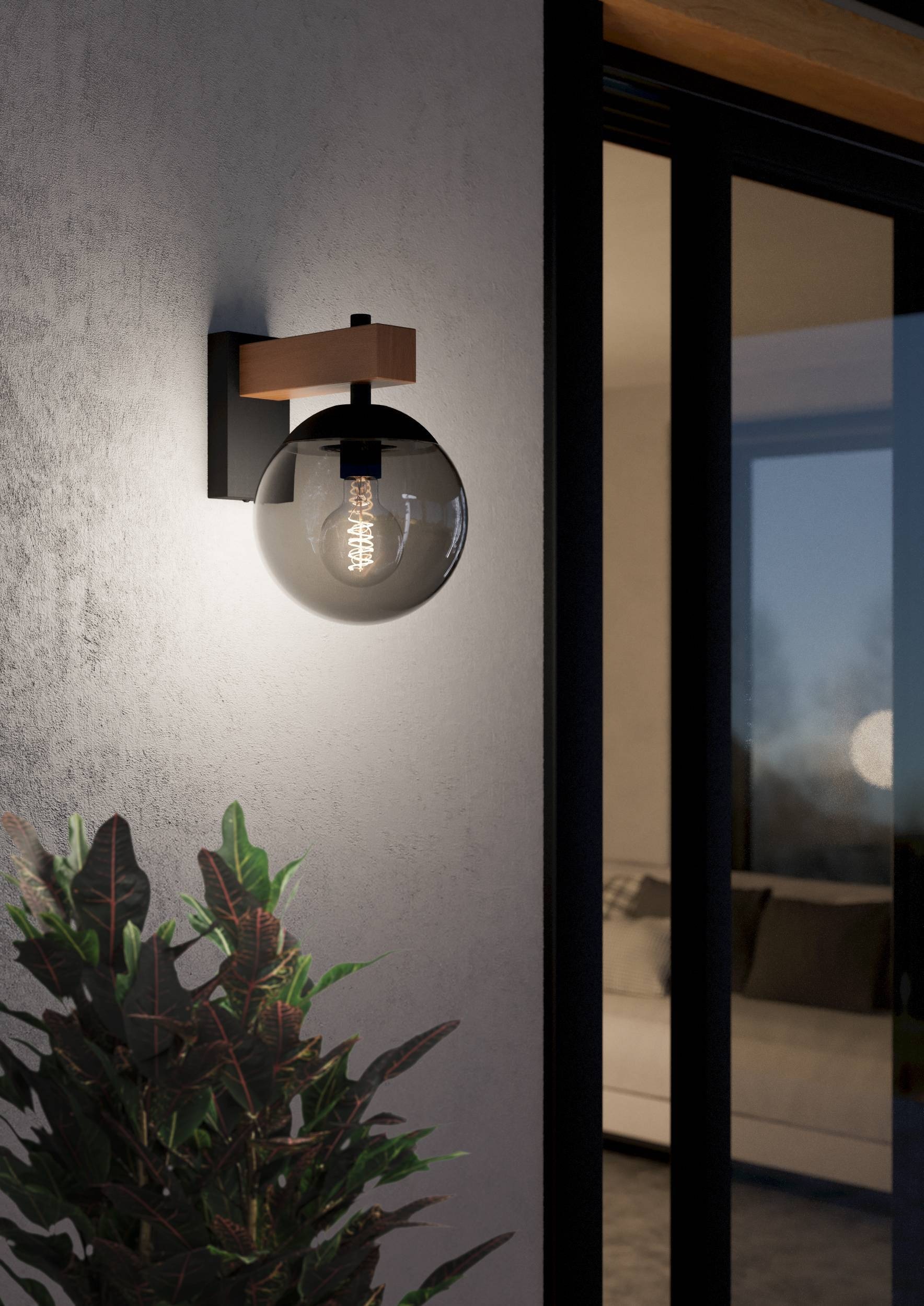 EGLO Wandleuchte »Bufalata Wandlampe, Außenleuchte, Metall, Kunststoff, Kugel, E27, IP44« E27 1 Stk. Wand-/Deckenleuchte - L20 x H29 x AL27,5 cm - schwarz, braun