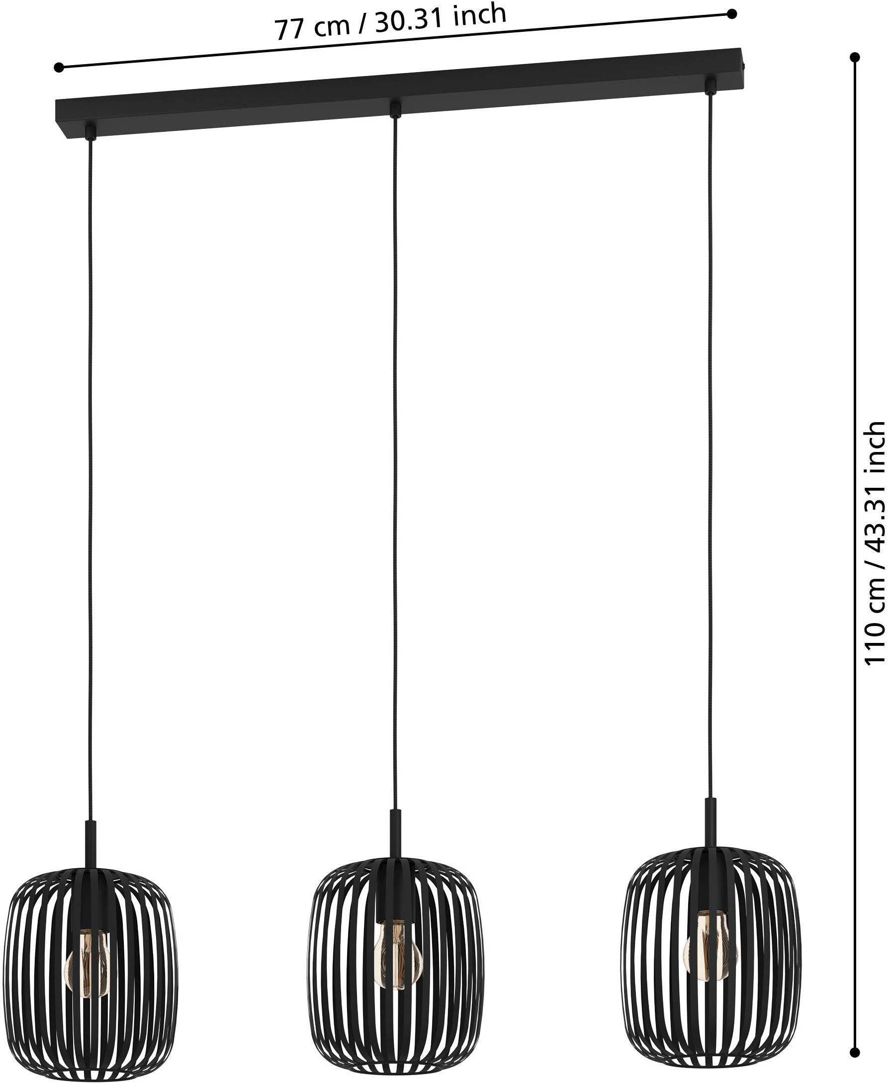 EGLO Pendelleuchte »Hängeleuchte ROMAZZINA, exkl. E27, Stahl in schwarz, Pendellampe«, 3 flammig, Leuchtmittel E27 | ohne Leuchtmittel, Esszimmerlampe, 90x20x110cm, 3-flammig, modern, minimalistisch