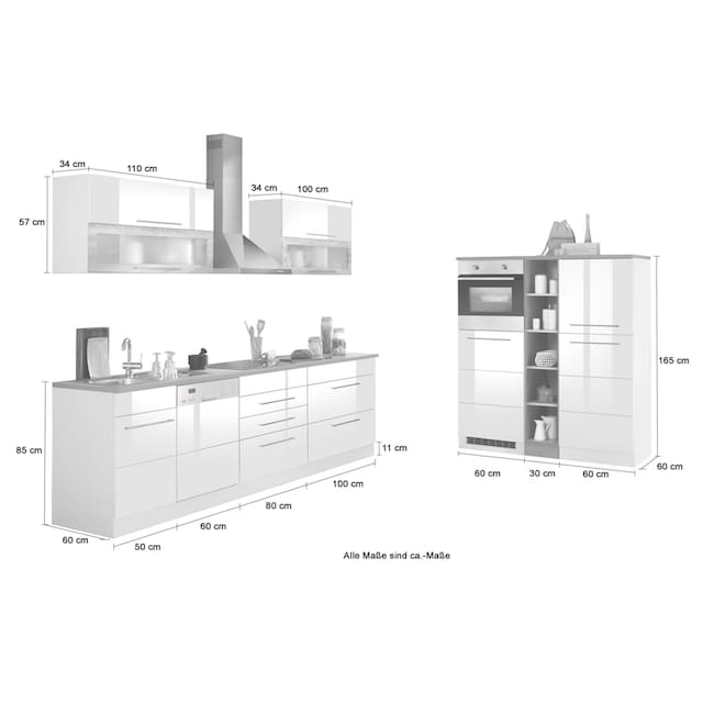HELD MÖBEL Küchenzeile »Wien«, Breite 440 cm, wahlweise mit E-Geräten und  Induktion auf Rechnung kaufen
