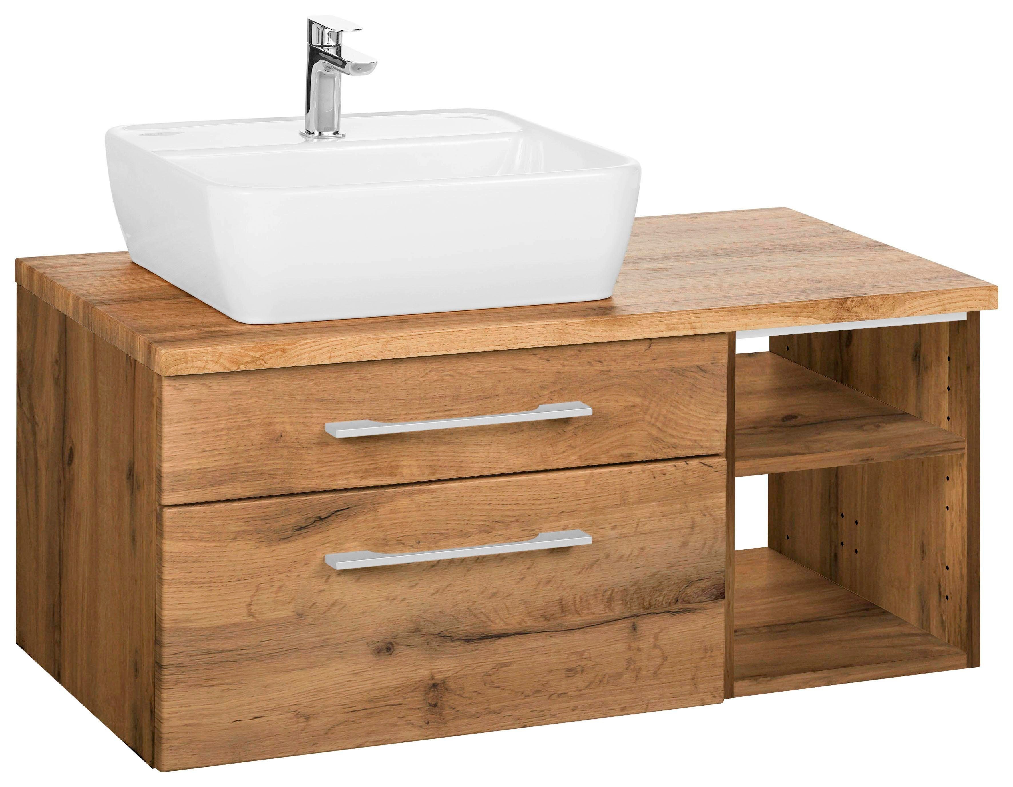 Waschbeckenunterschrank „Davos“, Bad, Waschtisch inkl. Waschbecken, Breite 90 cm, eichefarben/eichefarben B/H/T: 90 cm x 55 cm x 47 cm