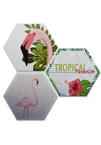 Wall-Art Mehrteilige Bilder »Silbereffekt Flamingo Set«, (Set, 3 St.) kaufen
