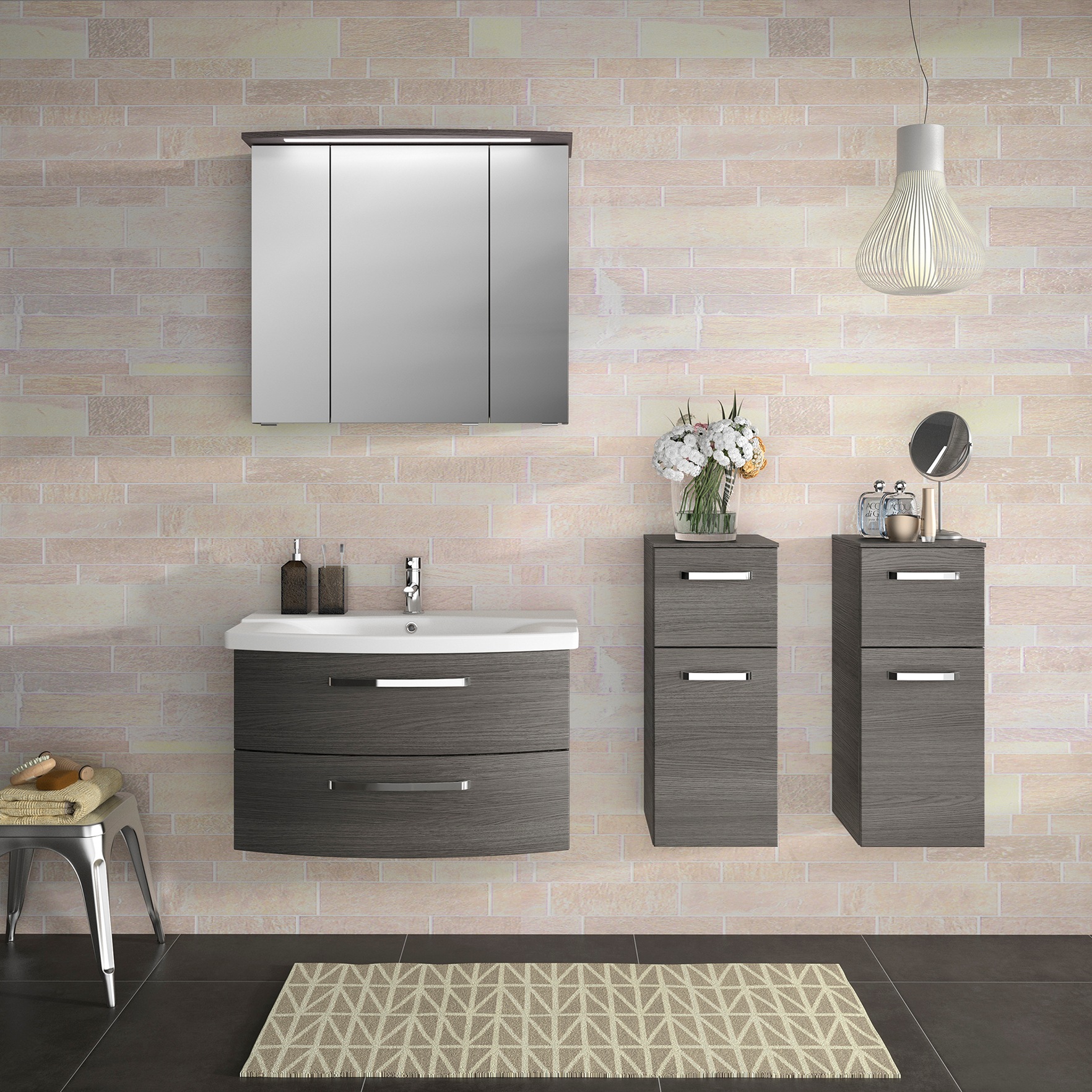 Saphir Badezimmerspiegelschrank »Serie 4010 Badezimmer-Spiegelschrank inkl. LED-Beleuchtung im Kranz«, Badschrank 82 cm breit, 3 Türen, 6 Glas-Einlegeböden, inkl Türdämpfer