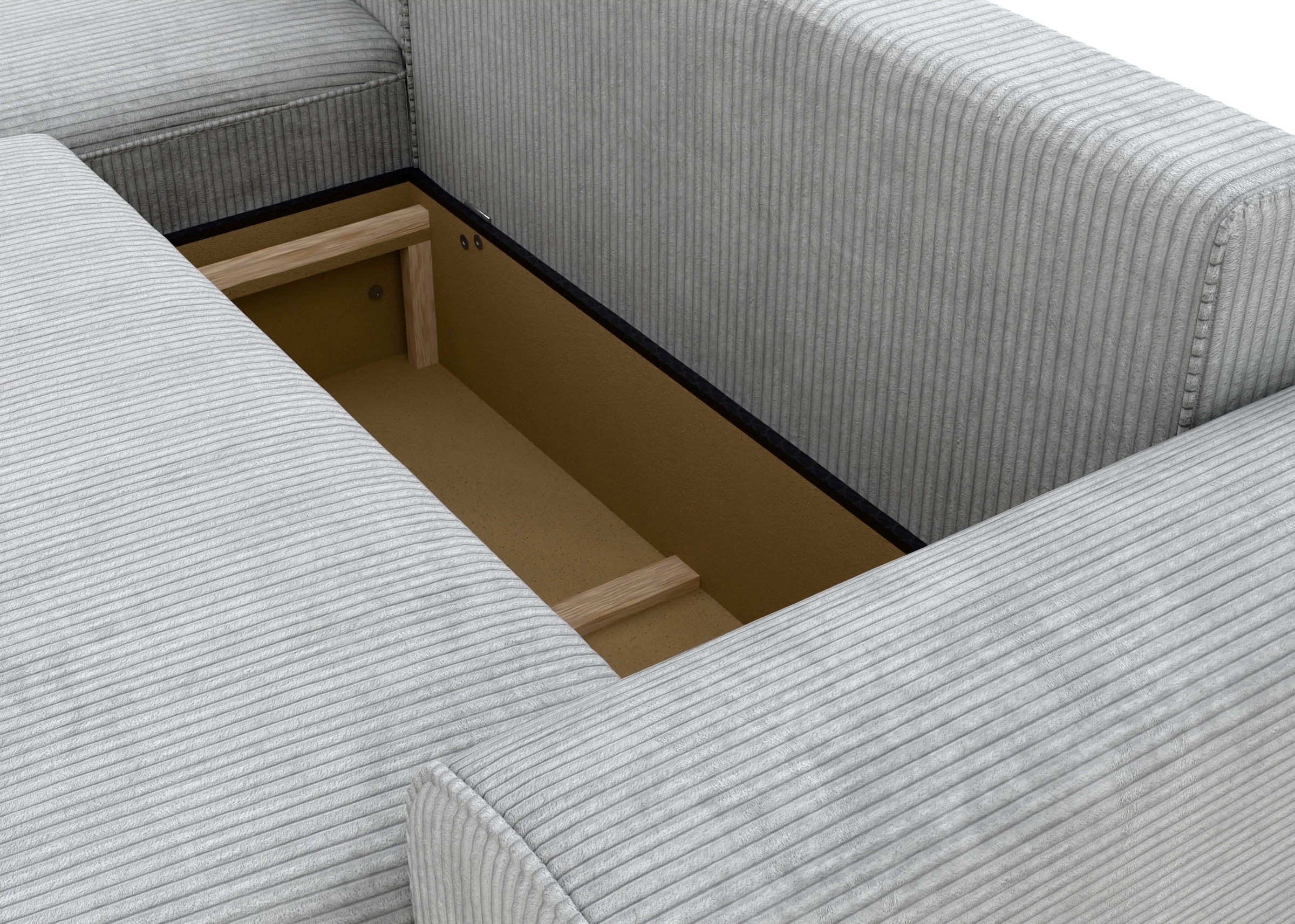 TRENDMANUFAKTUR Ecksofa »Fordon, Schlafsofa mit Bettkasten, Couch in L-Form, Breite 250 cm«, in Cordstoff HYPER, betongrau, Recamiere links
